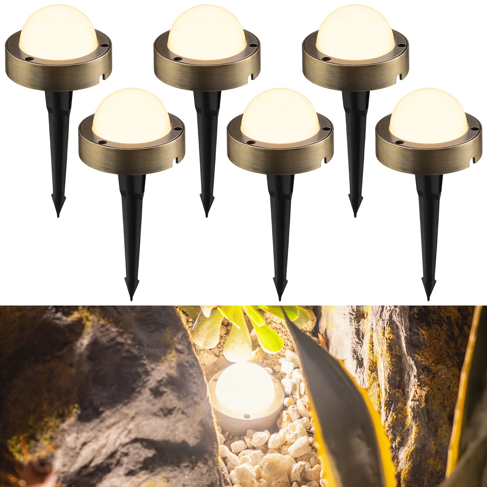 LEONLITE LED Well Lights Low Voltage Outdoor, 12V-24V Landscape Path Light, UL Listed, 360lm, IP65 Waterproof In-Ground Lights, Aluminum, 2700K Soft White, Brass - Perfect for Pathway, Fence, Garden, Yard & Driveway Lighting (Pack of 6)