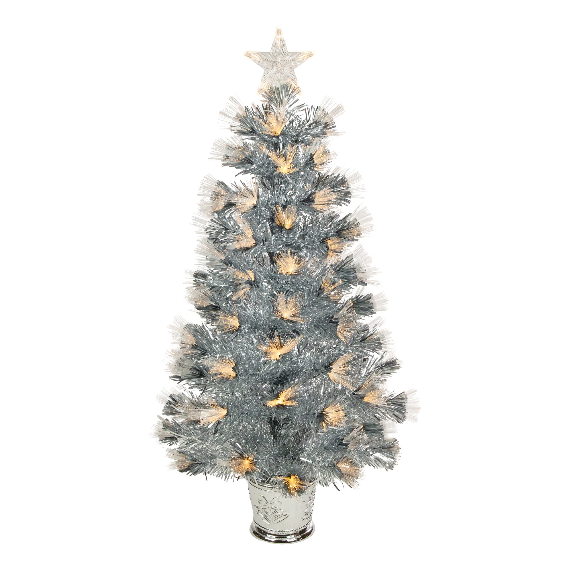 3' Pre-Lit Silver Fiber Optic Artificial Christmas Tree with Warm White LED Lights - Perfect for Home, Office, and Holiday Decorations