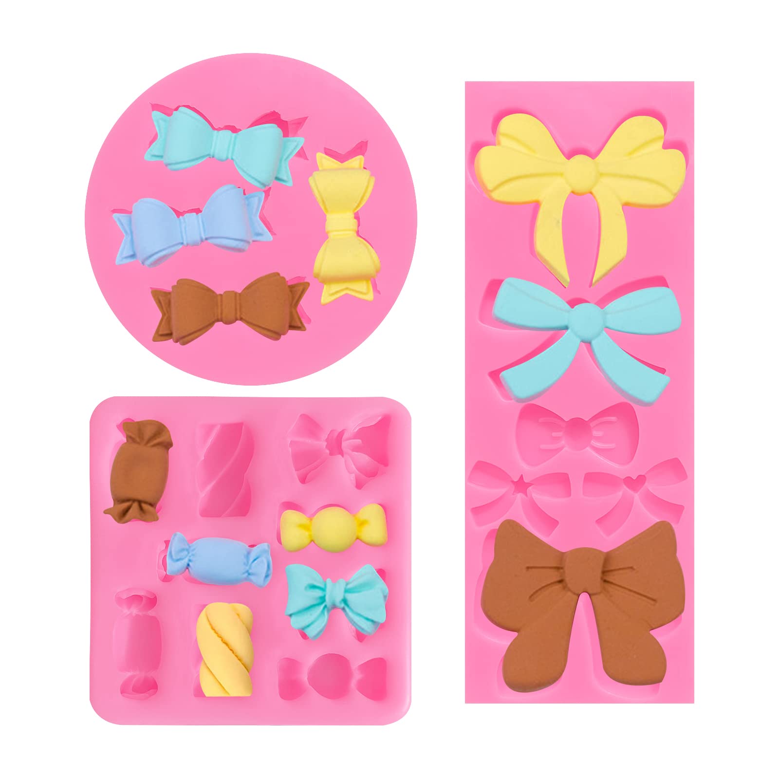 3-Piece Bow Fondant Molds Set for Cake Decorating - DIY Candy, Chocolate, Marzipan, Mousse, Jelly & Sugar Crafts - Perfect for Wedding Desserts, Soap Making, Candle Molds & Epoxy Resin Art Projects