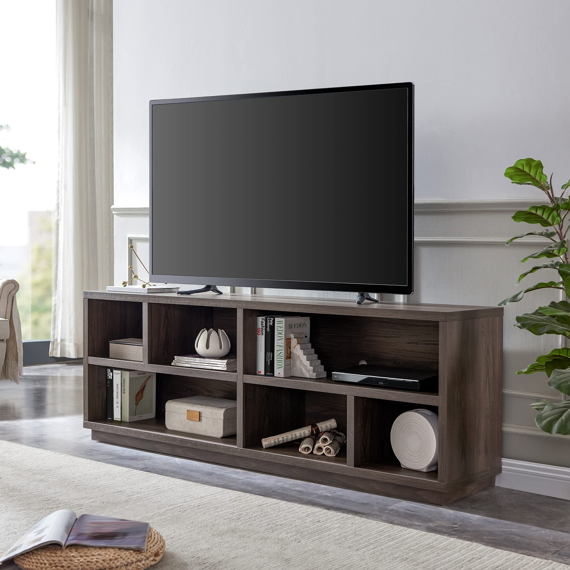 Bowman 75 Inch TV Stand - Modern Rectangular Entertainment Center with Storage, Alder Brown Finish - Perfect for Living Room, Bedroom & Home Theater Setup