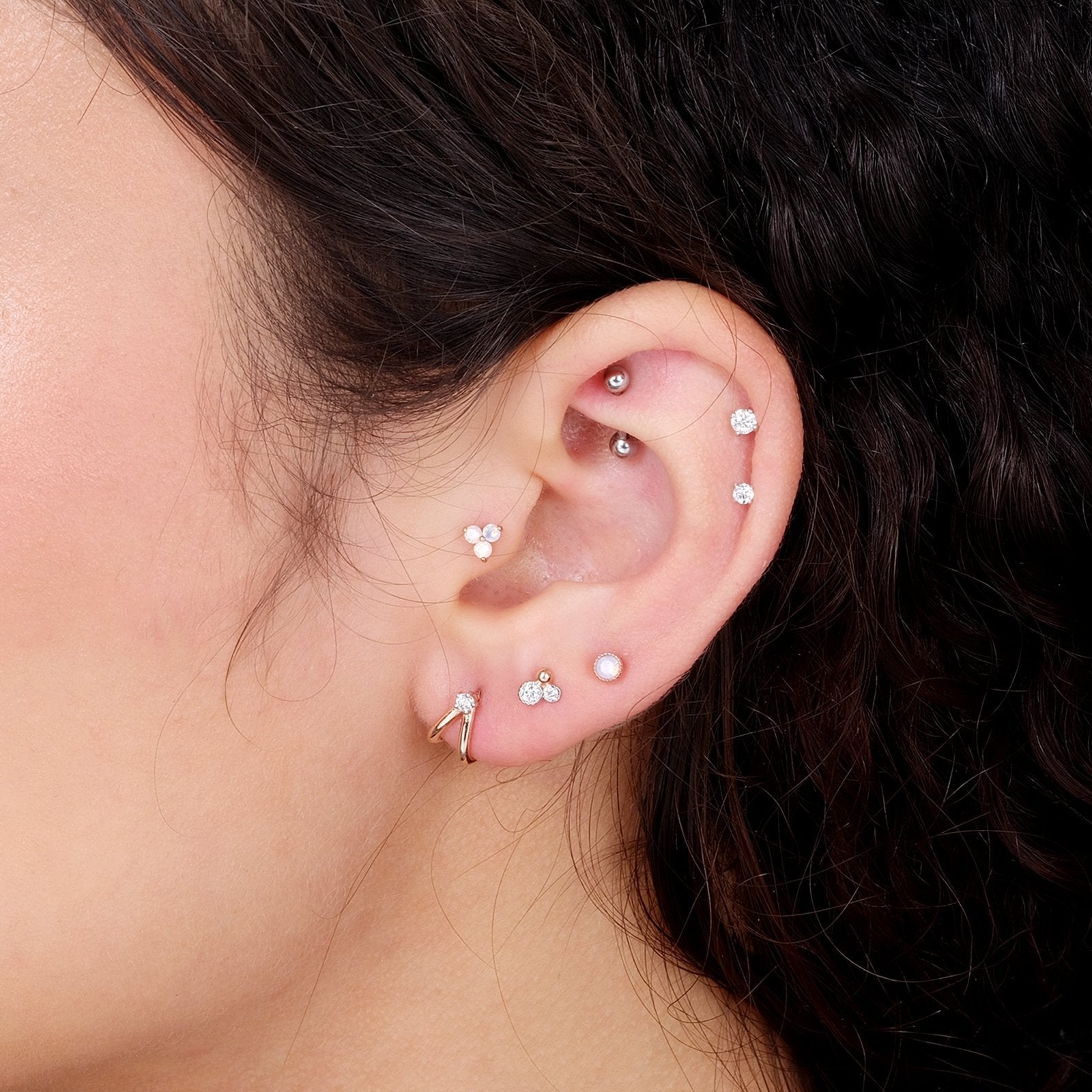 14K Rose Gold Pink Opal Stud Earrings with Milgrain Detail - Dainty Flat Back Earrings for Women, Perfect for Everyday Wear & Special Occasions