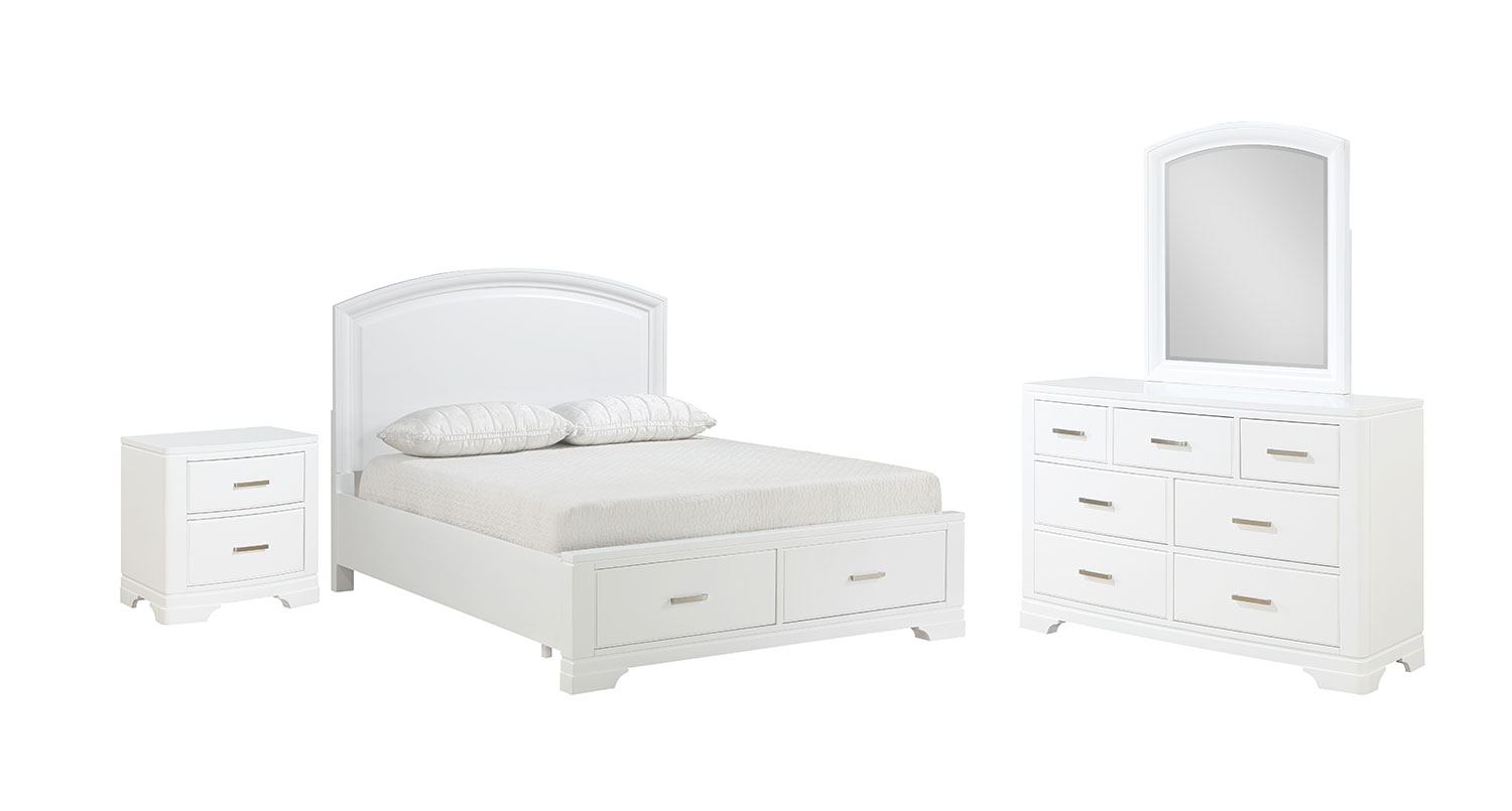 Arista 6-Piece Full Storage Bedroom Set - White Queen Size Bed Frame with Dresser & Nightstands | Perfect for Small Spaces & Modern Bedroom Decor