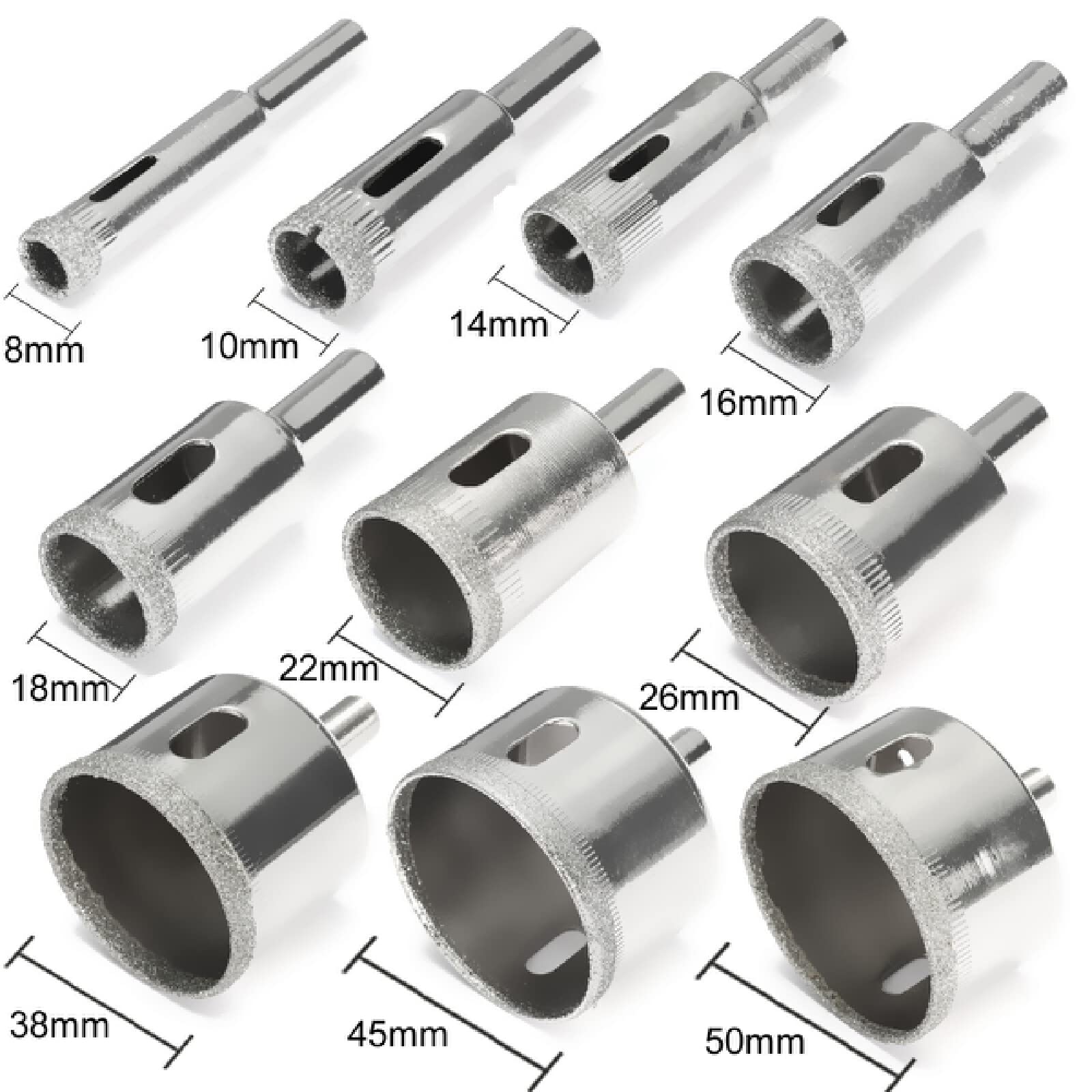 14-Piece Diamond Coated Drill Bit Set (3-70mm) for Tile, Marble, Glass & Ceramic - Hole Saw & Core Drill Bits for Professional & DIY Projects