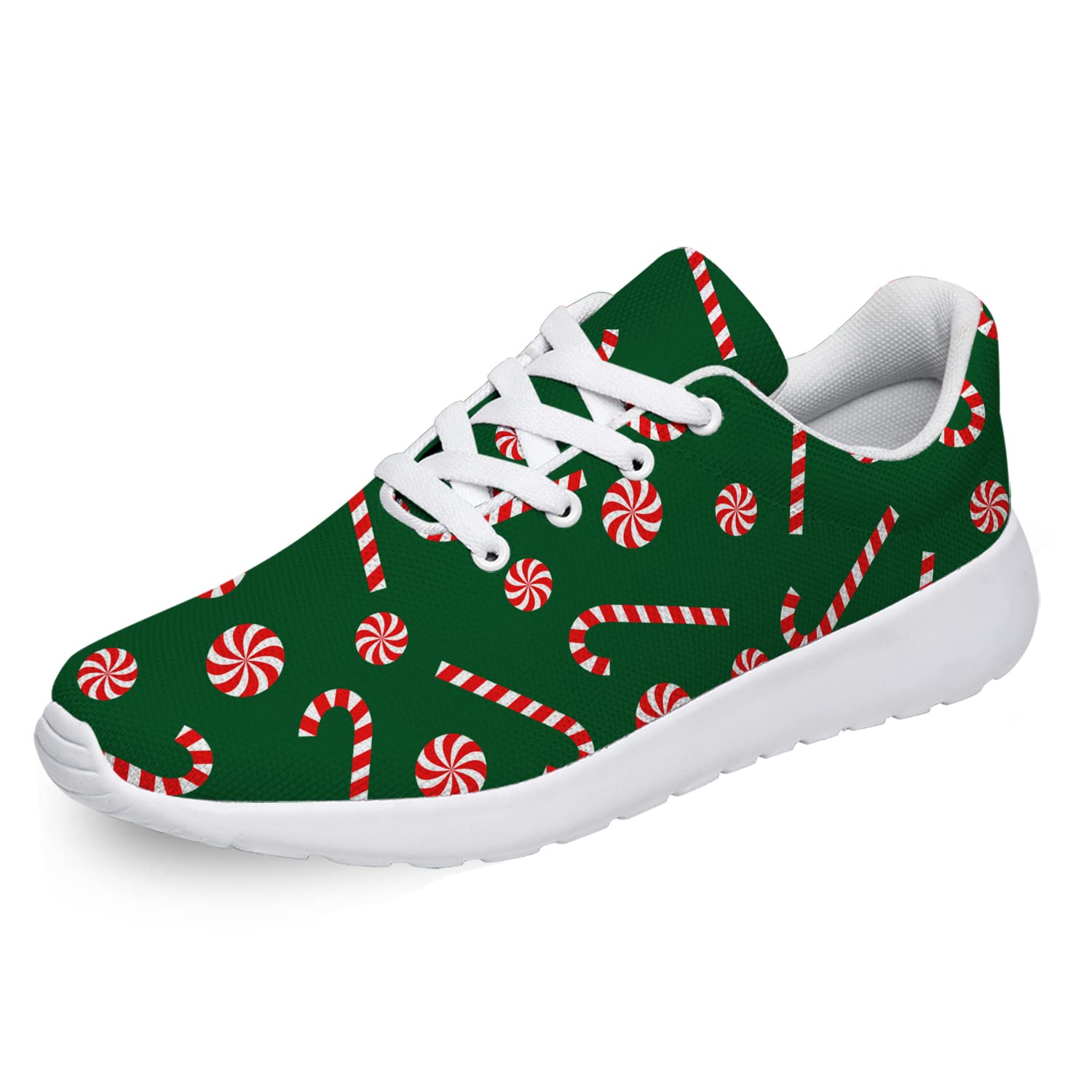 Ciadoon Christmas Running Shoes for Men & Women - Xmas Candy Cane Lollipop Green Tennis Sneakers - Comfortable Walking Shoes - Perfect Holiday Gifts (Size 10 Men/11.5 Women, White & Green Candy Stripe) - Ideal for Holiday Parties, Festive Workouts & Seasonal Fashion