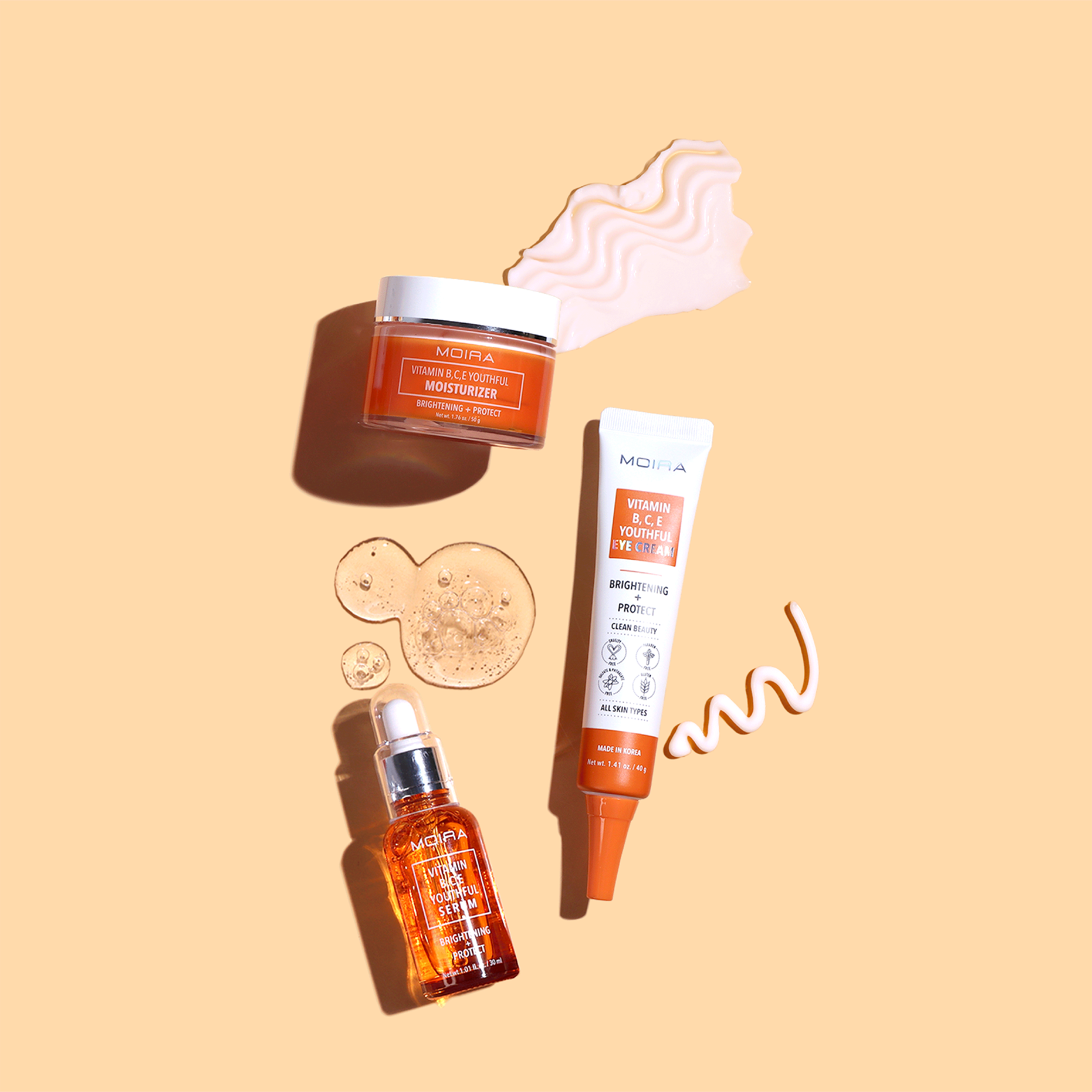 Vitamin B, C, E Youthful Skincare Bundle - Anti-Aging Face Serum & Moisturizer Set for Glowing Skin - Perfect for Daily Skincare Routine & Nighttime Regimen