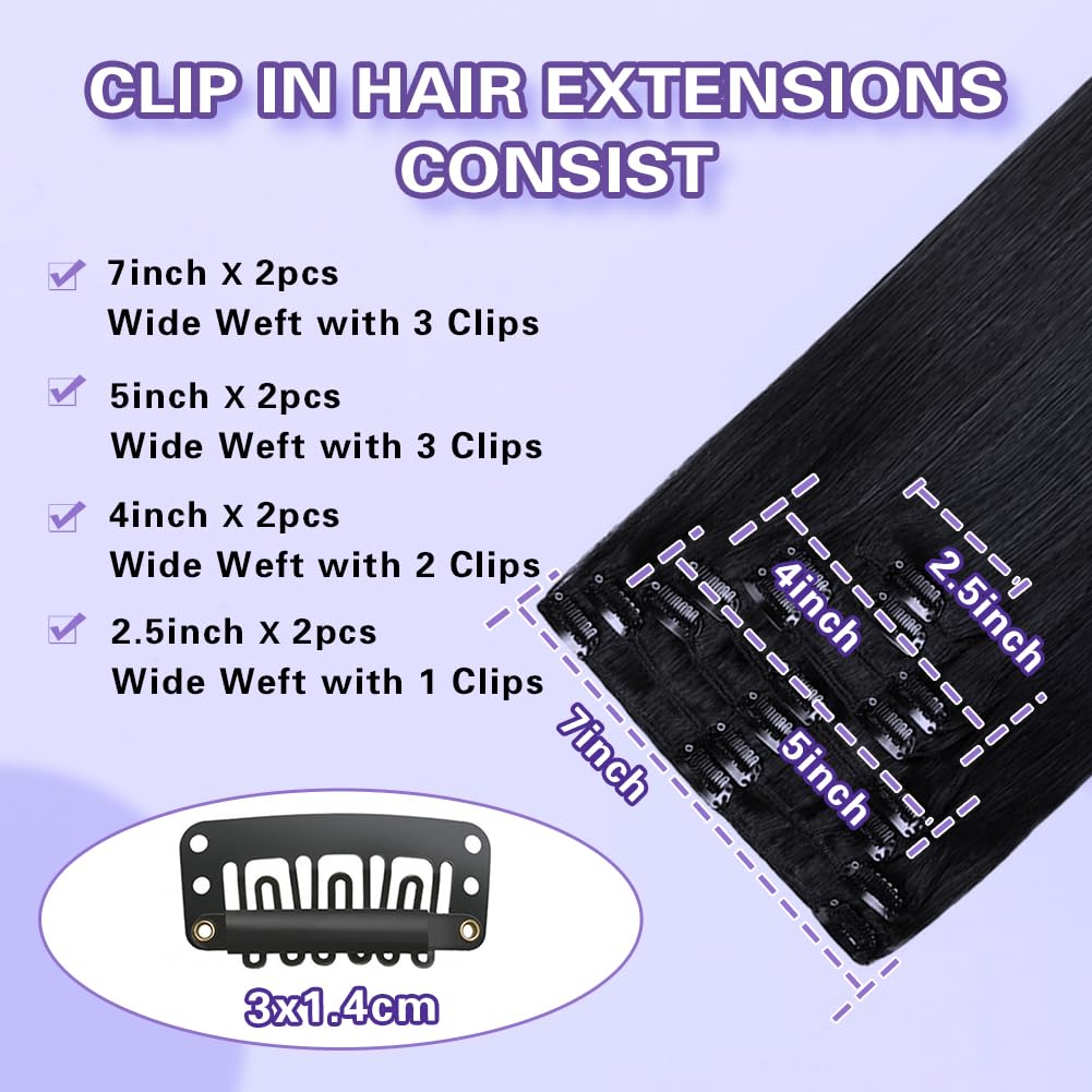 Clip in Hair Extensions 20 Inch - 8pcs Double Weft Brazilian Remy Human Hair (Jet Black) | 100% Real Human Hair for Straight & Natural Look | Perfect for Daily Wear, Parties, Weddings & Special Occasions
