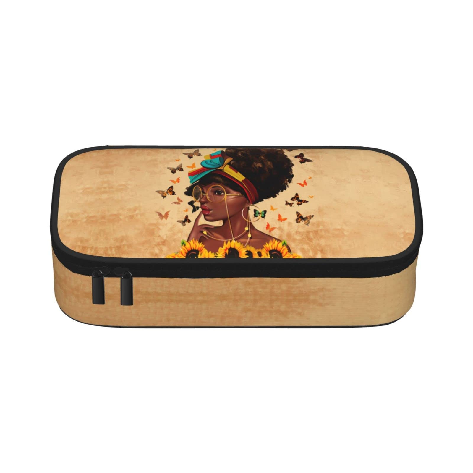 African American Afro Pencil Case - Large Capacity Zippered Organizer for School & Office