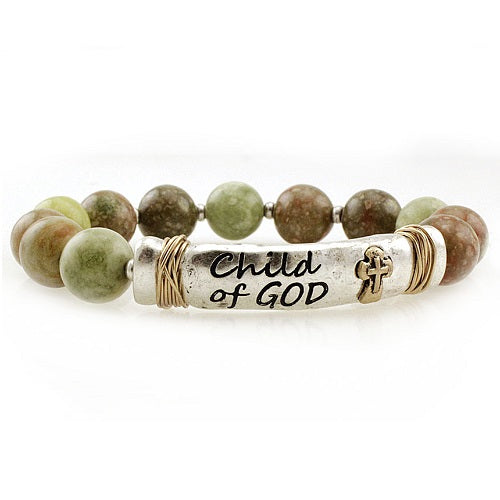 Child of God Semi-Precious Stone Bracelet - Brown Beaded Spiritual Jewelry for Women | Gift for Baptism, Prayer & Faith