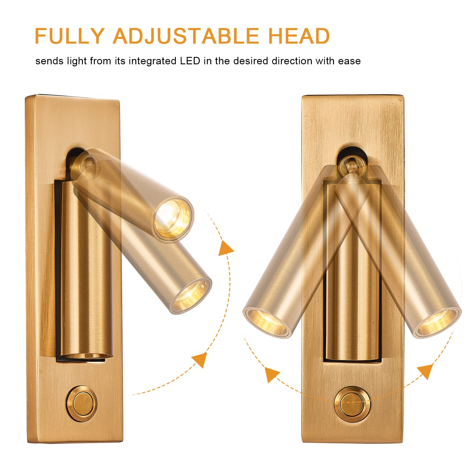 LED Wall Mounted Bedside Light - Adjustable Recessed Headboard Lamp with Switch, Modern Wall Sconce for Reading & Bedroom Decor, Hardwired Spotlight Lighting (Gold) - Perfect for Night Reading, Bedroom Ambience & Space-Saving Design