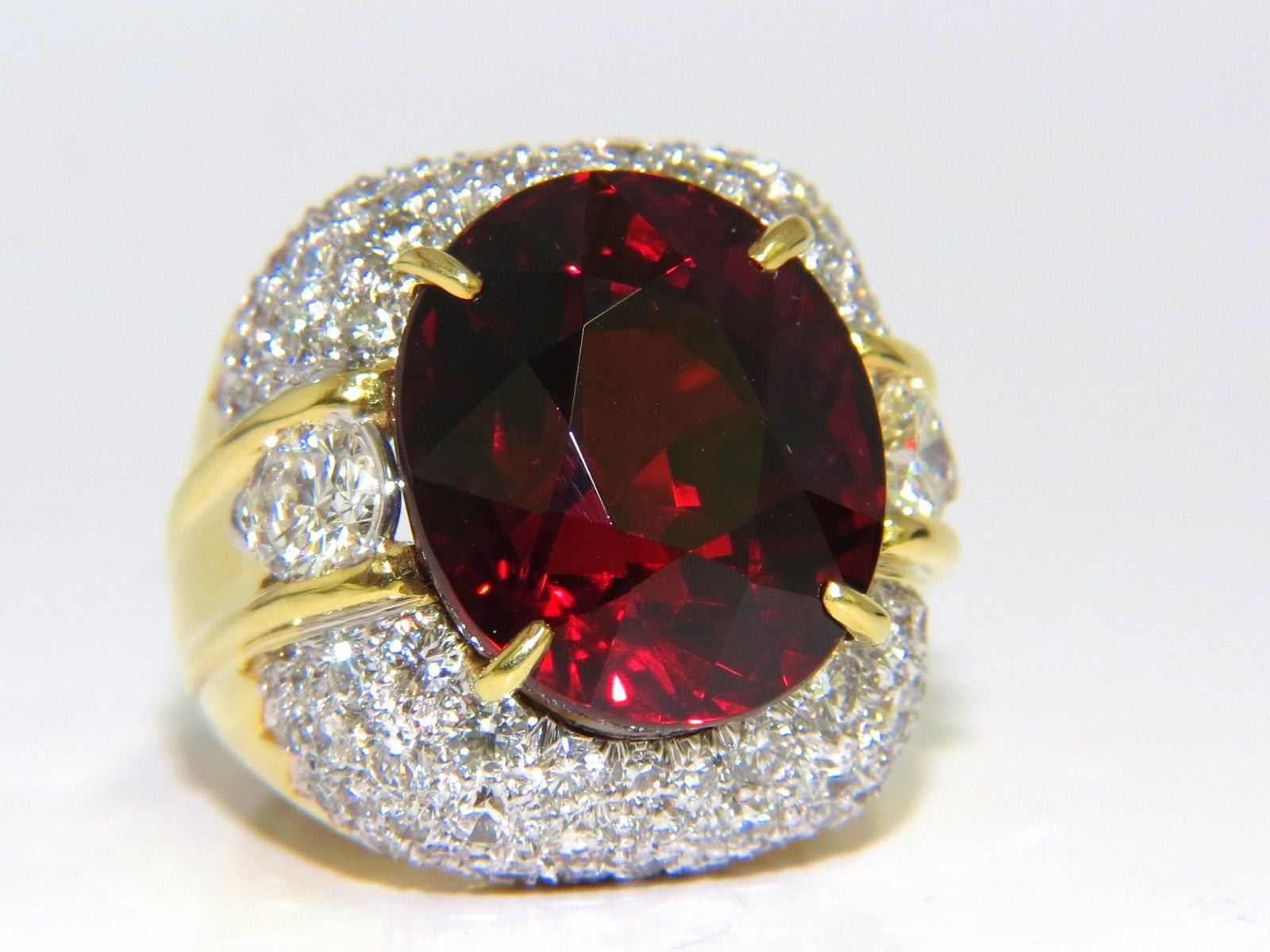 32.64ct GIA Certified Natural Red Spessartite Garnet Diamond Ring in 18K Gold - Elegant Raised Dome Design for Weddings, Anniversaries & Special Occasions