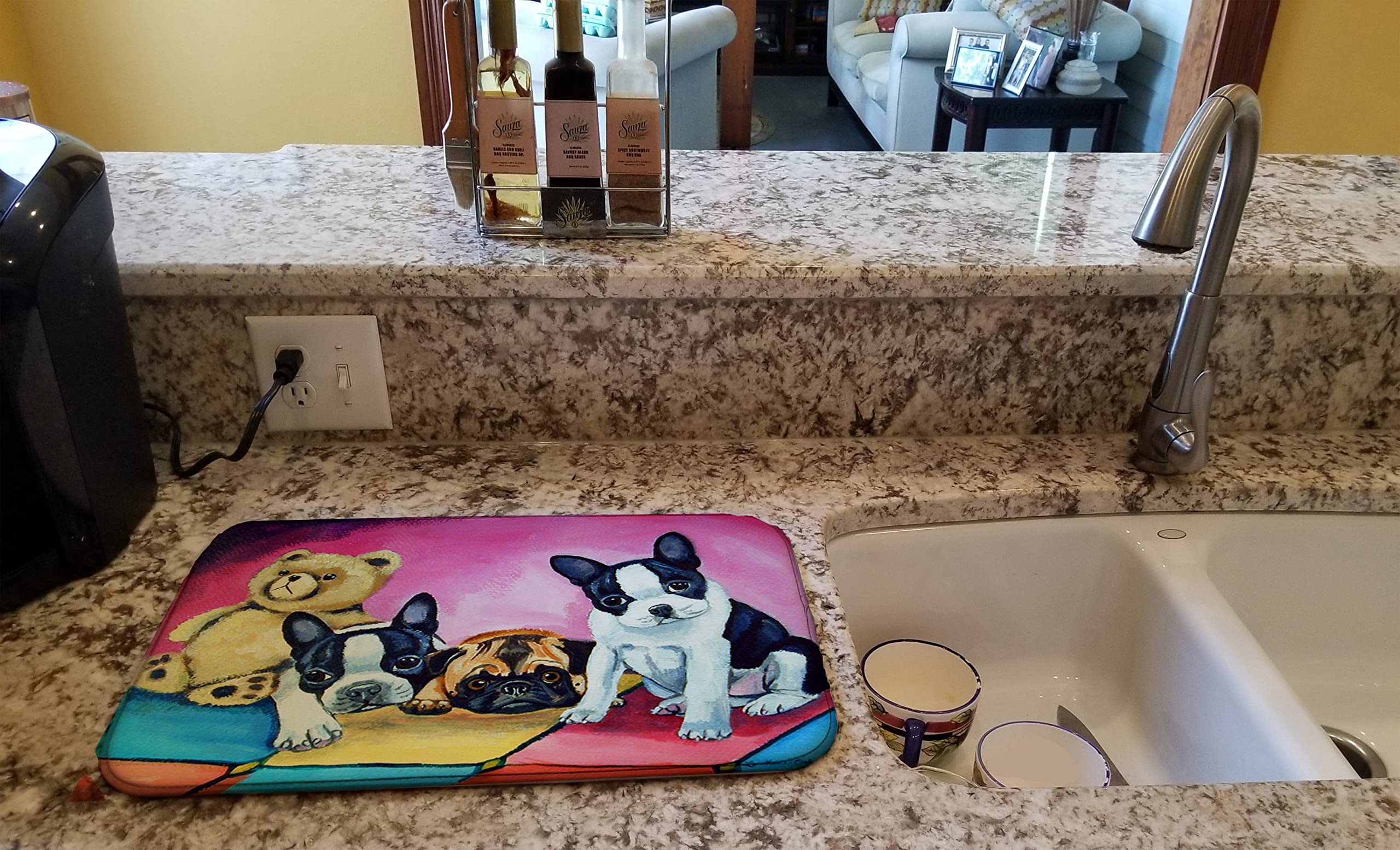 Caroline's Treasures Absorbent Dish Drying Mat for Kitchen Counter - 14 x 21 Inch Multicolor Non-Slip Drainer Pad | Perfect for Multiple Dog Breeds Lovers & Kitchen Counter Protection