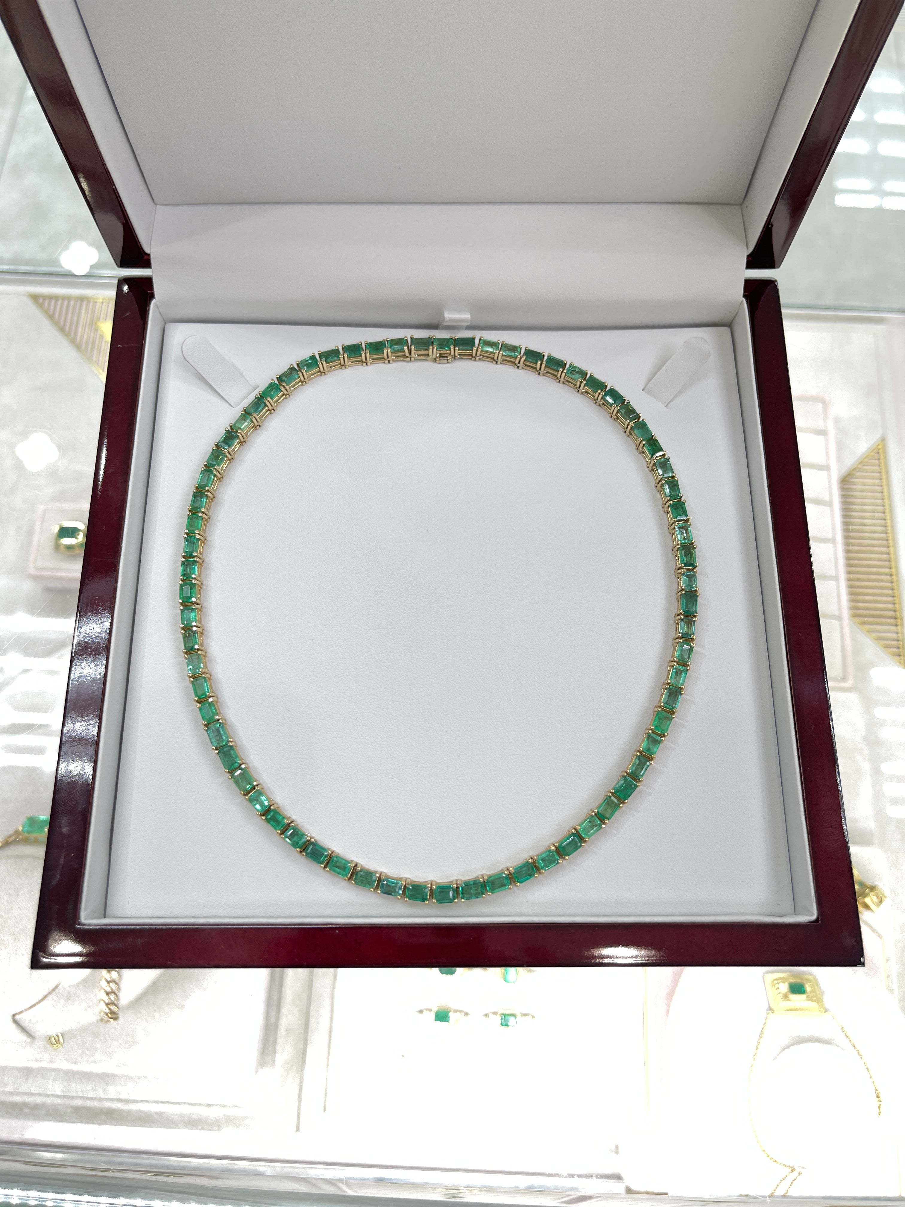 46.28 Carat Large Emerald Cut Prong Tennis Necklace in Solid 14K Yellow Gold | Elegant Jewelry for Weddings, Parties & Special Occasions