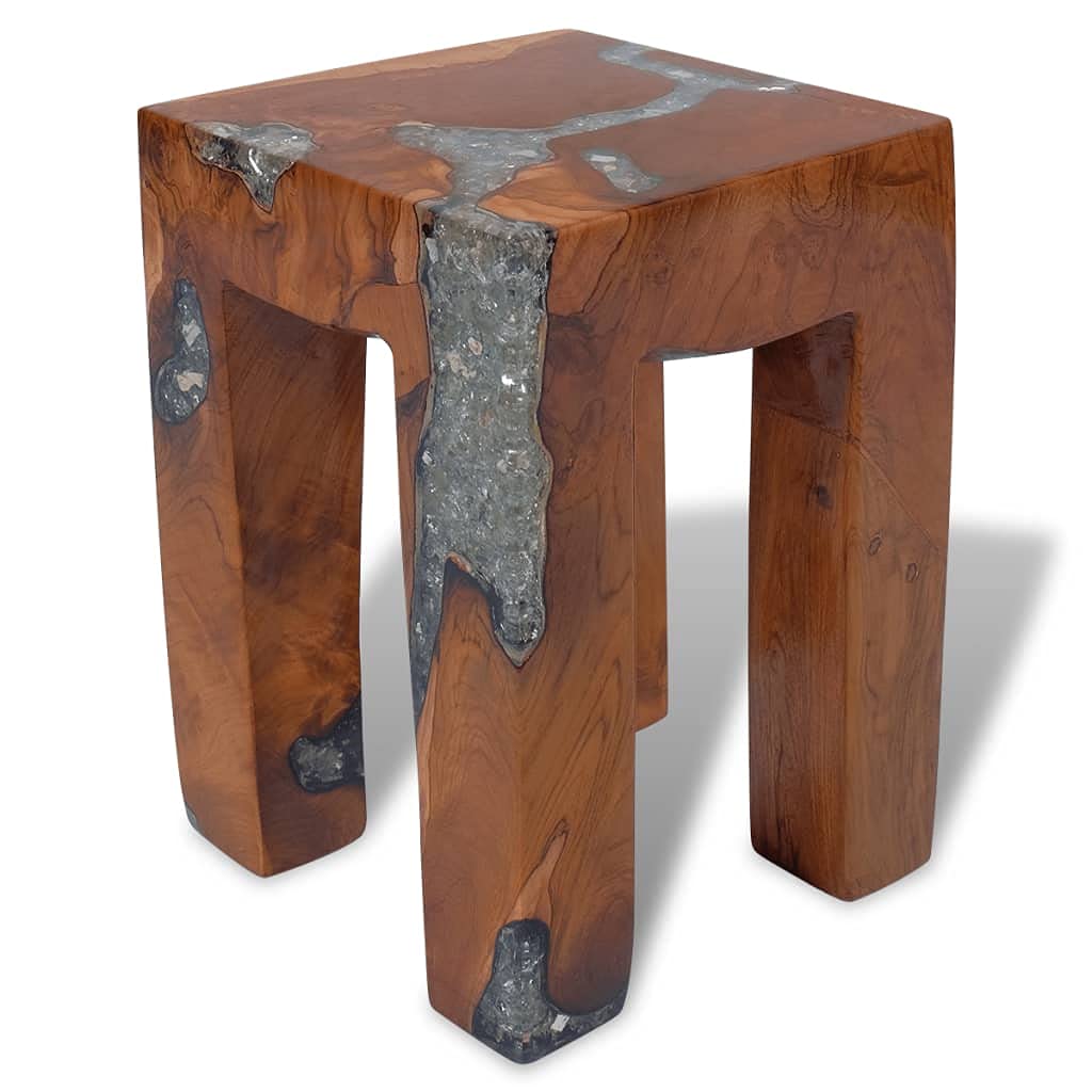 Solid Teak Wood & Resin Multifunctional Garden Stool - Natural Side Table, Plant Stand, Bedside Frame for Home & Outdoor Decor - Perfect for Patio, Living Room, and Garden Use