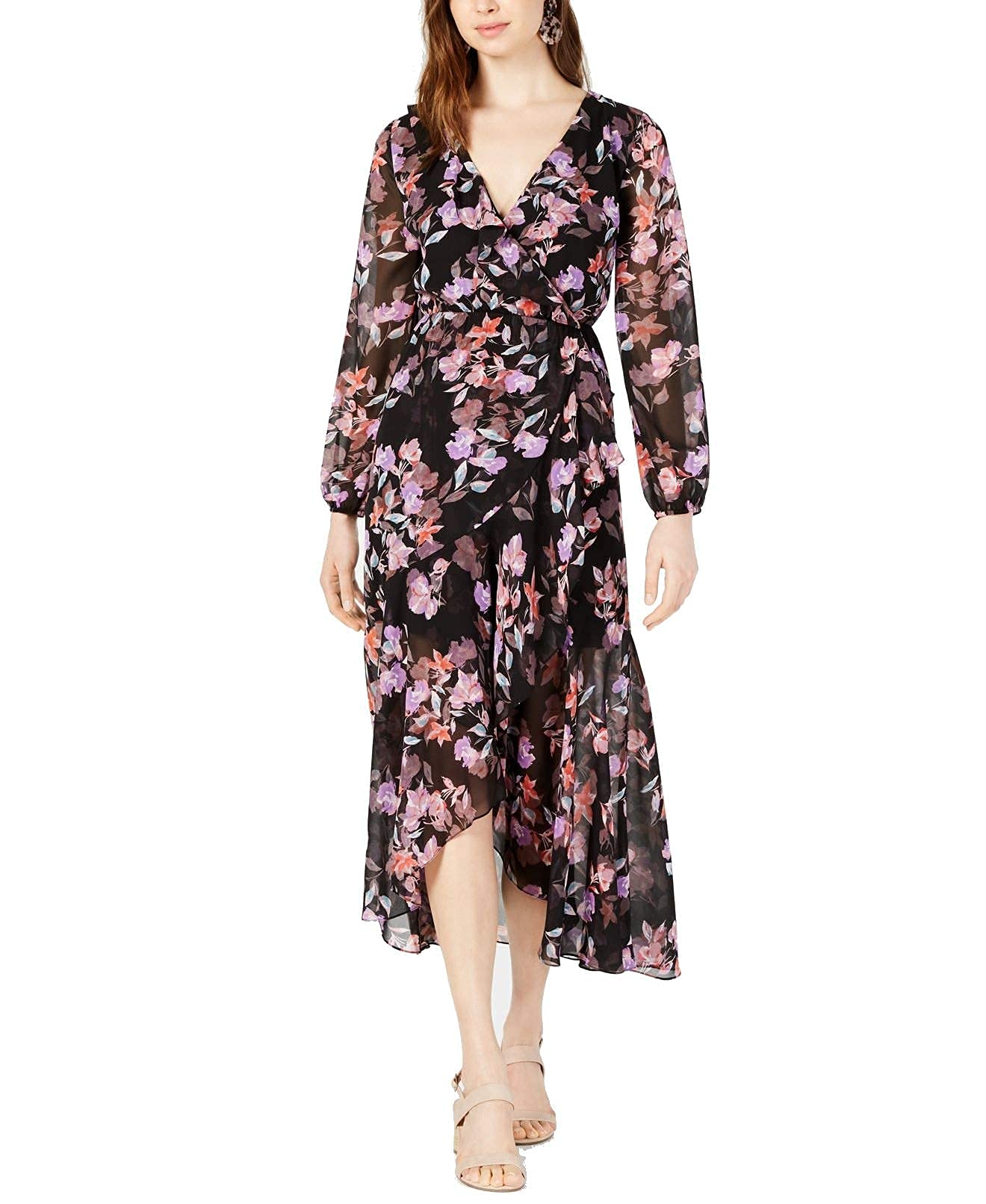 Bar III Women's Floral Ruffled Maxi Dress - Black Size S | Elegant Summer Beach Wedding Party Outfit