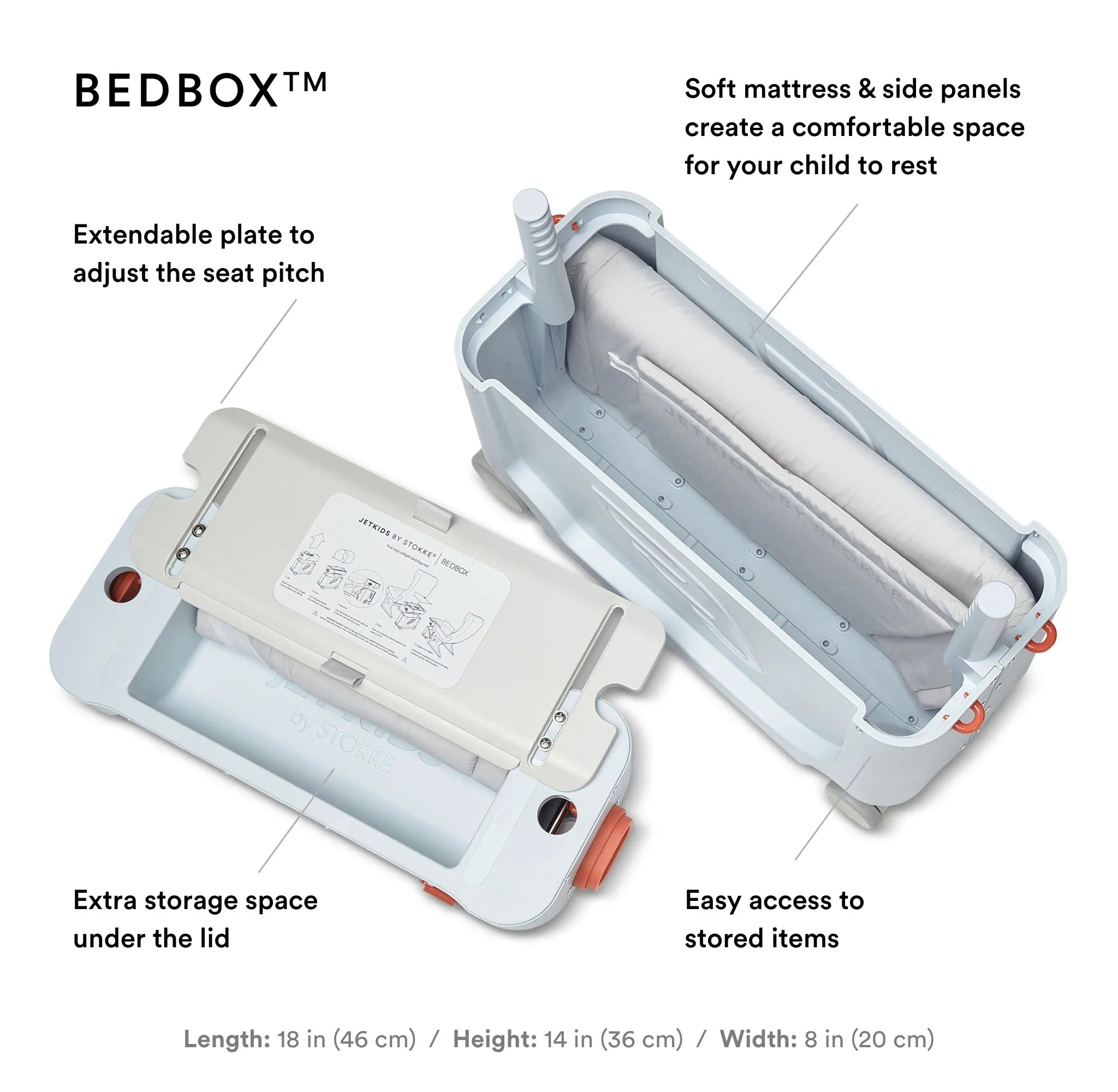 JetKids Travel Bundle - BedBox & Crew Backpack for Kids Airplane Travel, Blue Sky - Perfect for Family Vacations & Long Flights
