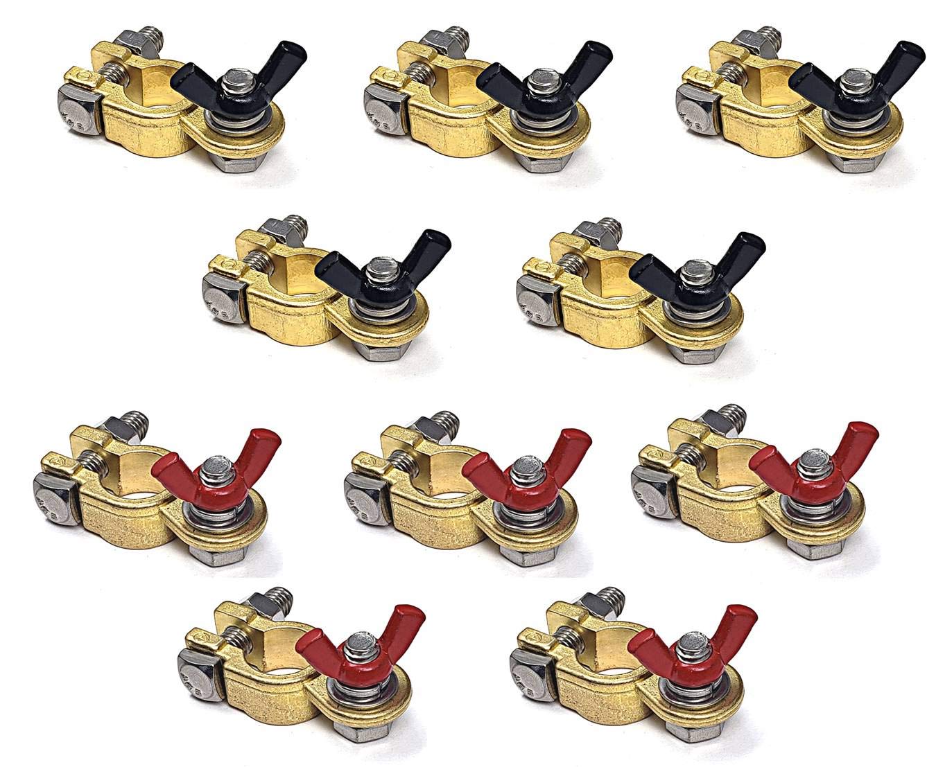 WindyNation 5 Pairs Brass Marine Grade Battery Terminal Top Post Connectors - Military Spec B-12128C for Boat, Car, RV - Corrosion Resistant Power Connection for Marine & Automotive Applications
