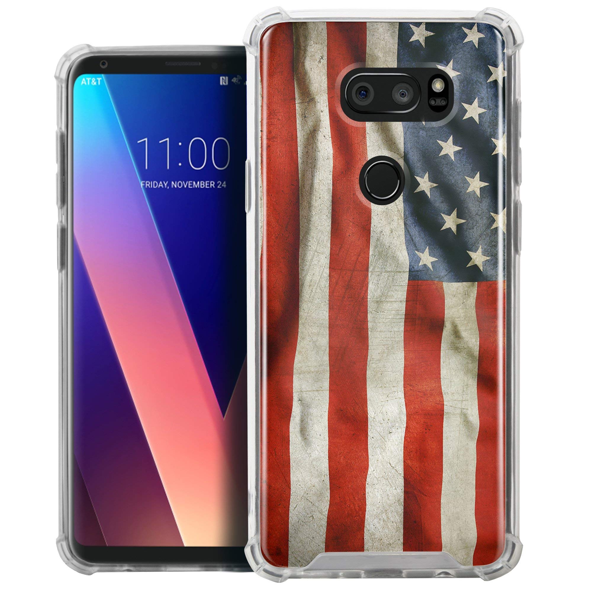 Clear TPU Bumper Case with Hard PC Back for LG V30s ThinQ & LG V30 - Slim Protective Cover with American Flag Design | Perfect for Daily Use, Travel, and Outdoor Activities