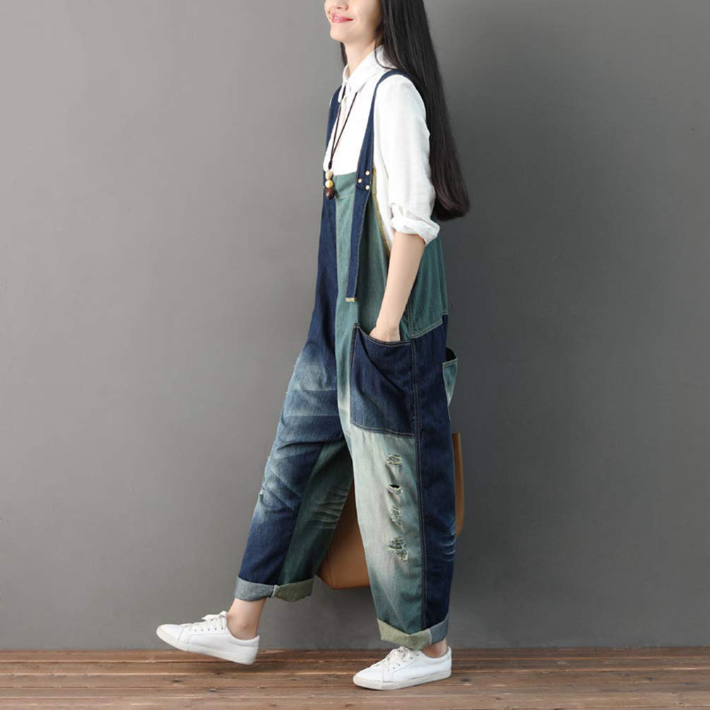 YuanDiann Women's Plus Size Denim Overalls - Baggy Wide Leg Jumpsuit with Loose Boyfriend Fit | Maternity & Casual Wear | Perfect for Everyday Outfits, Street Style & Pregnancy Comfort (Blue, Size 11)