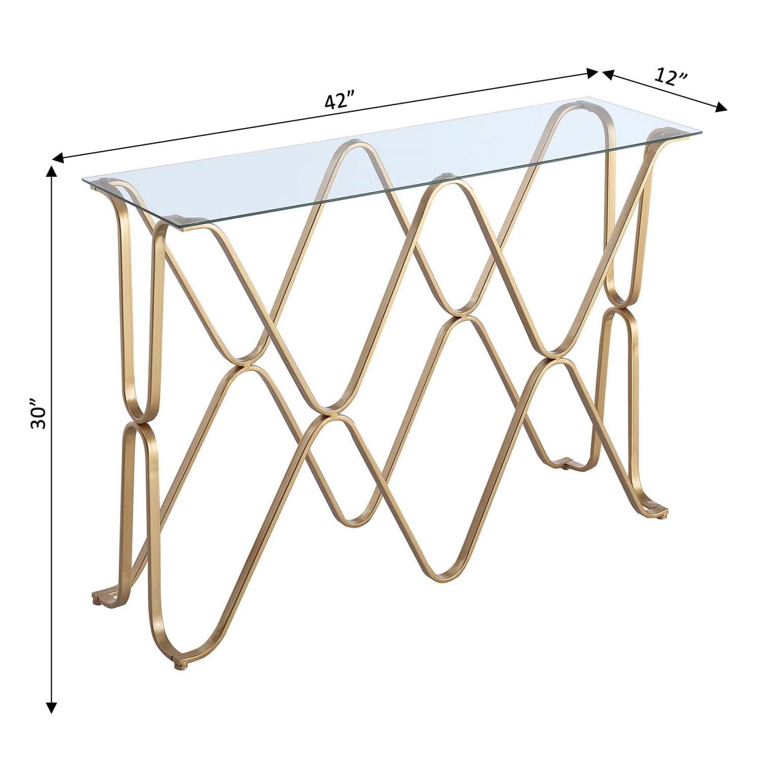 Convenience Concepts Neptune Console Table - Gold Metal Frame with Tempered Glass Top - Perfect for Entryway, Living Room & Hallway Decor
