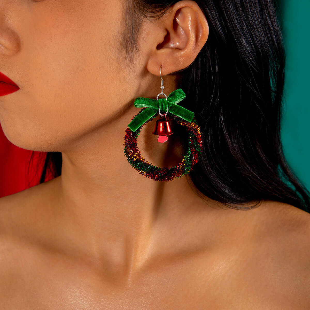 Festive Christmas Jingle Bell Tinsel Hoop Earrings for Women | Holiday Party Jewelry Gift | ER728 | Perfect for Xmas Celebrations, Office Parties & New Year Events