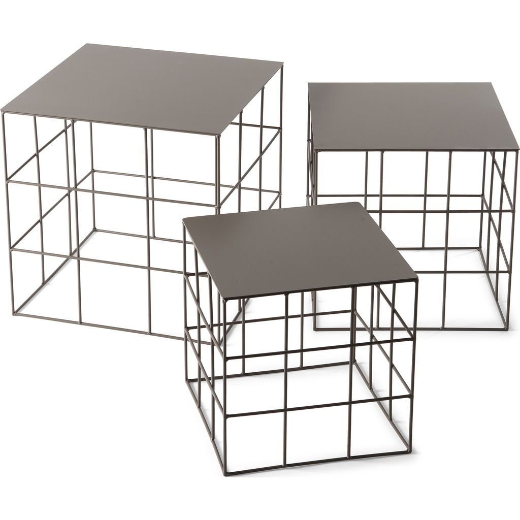 Atipico Set of 3 Modern Square Coffee Tables - Beige & Gray Wood Finish | Living Room Furniture for Small Spaces, Coffee Table Set for Home Decor & Lounge Areas