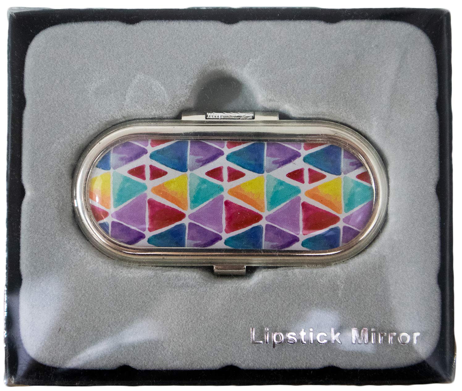 Stephanie Imports Set of 2 Clip-On Round Lipstick Mirrors with Watercolor Triangle Design - Perfect for Makeup Vanity, Travel, and Handbag Essentials
