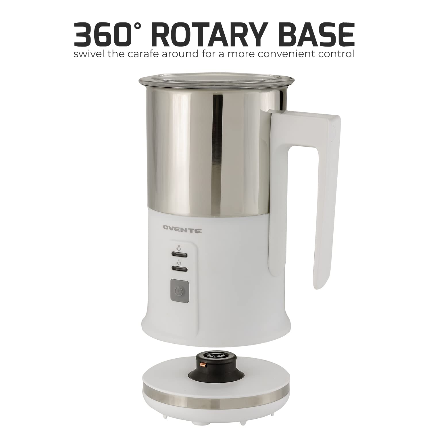 OVENTE Electric Milk Frother with Non-Stick Stainless Steel, Portable Hot & Cold Foam Maker for Coffee, Latte, Cappuccino & Hot Chocolate - Auto Shut-Off, Perfect for Home, Office & Coffee Shops (White, Model FR1208W)