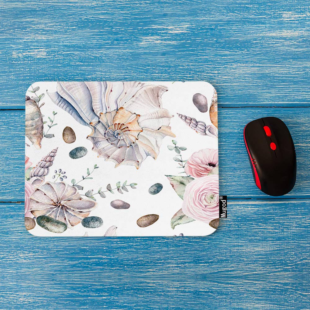 Premium Non-Slip Sea Shell Mouse Pad - Ocean Themed Gaming Mouse Mat with Nautilus & Peony Flower Design, Rubber Base for Computer/Laptop (9.5x7.9 Inch) - Perfect for Office, Home & Gaming Setups
