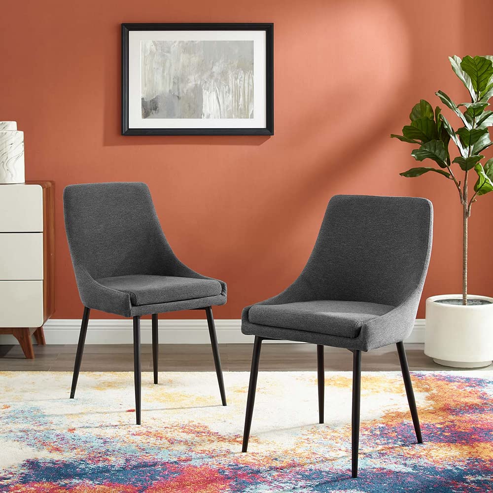 Modway Viscount Upholstered Fabric Dining Chairs Set of 2 - Black Charcoal Modern Kitchen Chairs for Dining Room, Restaurant & Home Decor