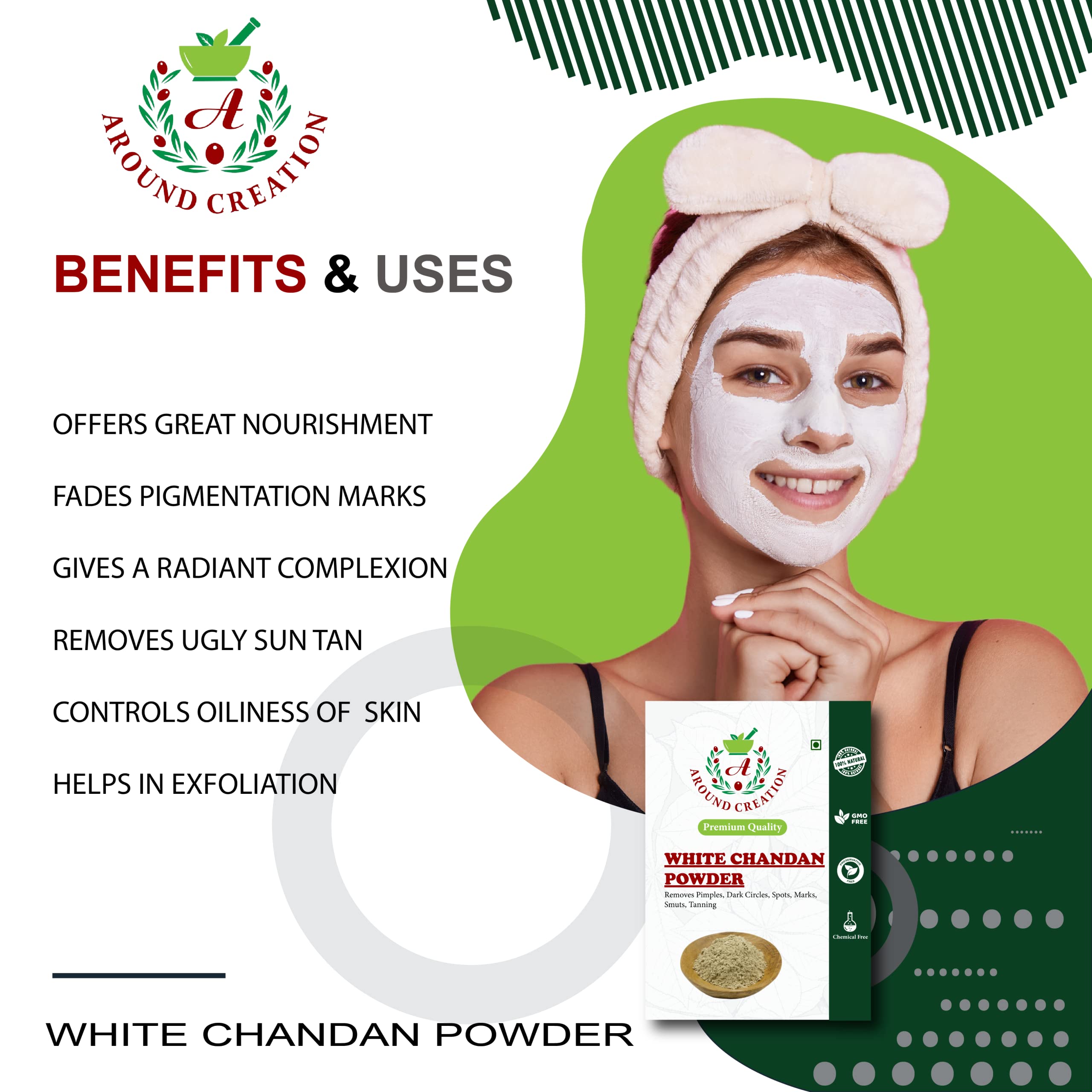 Pure White Sandalwood Powder (Safed Chandan) - 250gm | Organic & Natural for Skin Whitening, Pooja Rituals & Ayurvedic Care | Perfect for DIY Face Masks, Aromatherapy & Spiritual Ceremonies
