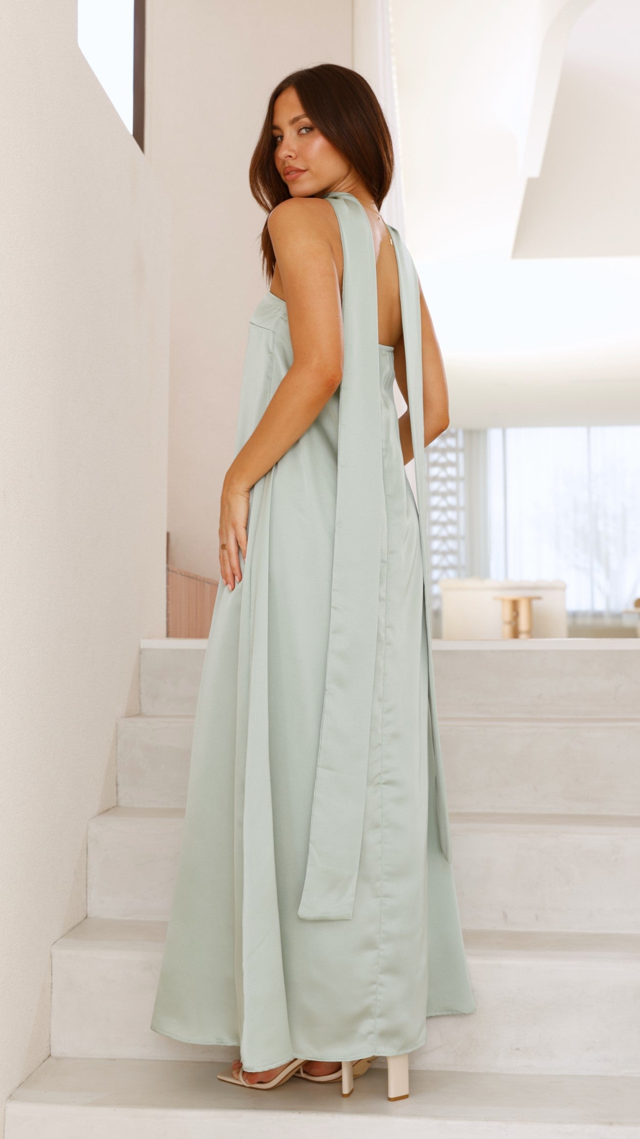 Strapless Scarf Maxi Dress in Sage Green - Flowy Summer Beach Dress for Women, Perfect for Vacations, Weddings & Outdoor Parties
