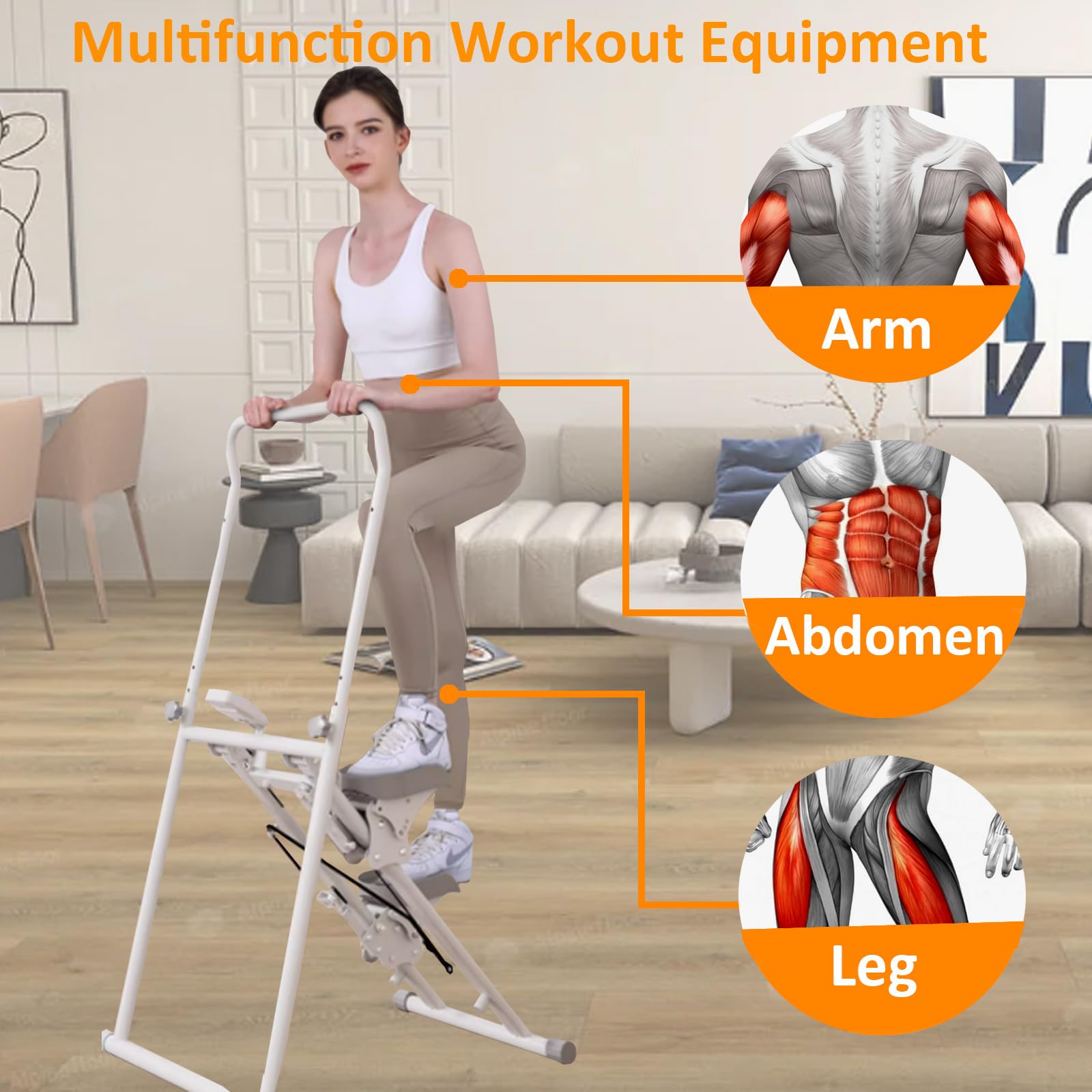 Foldable Vertical Climber Exercise Machine - Adjustable Height Home Gym Equipment for Full Body Workout (330LB Capacity) - Perfect for Cardio Training, Weight Loss & Home Fitness for Men & Women - Ideal for Small Spaces, Apartments & Home Workouts