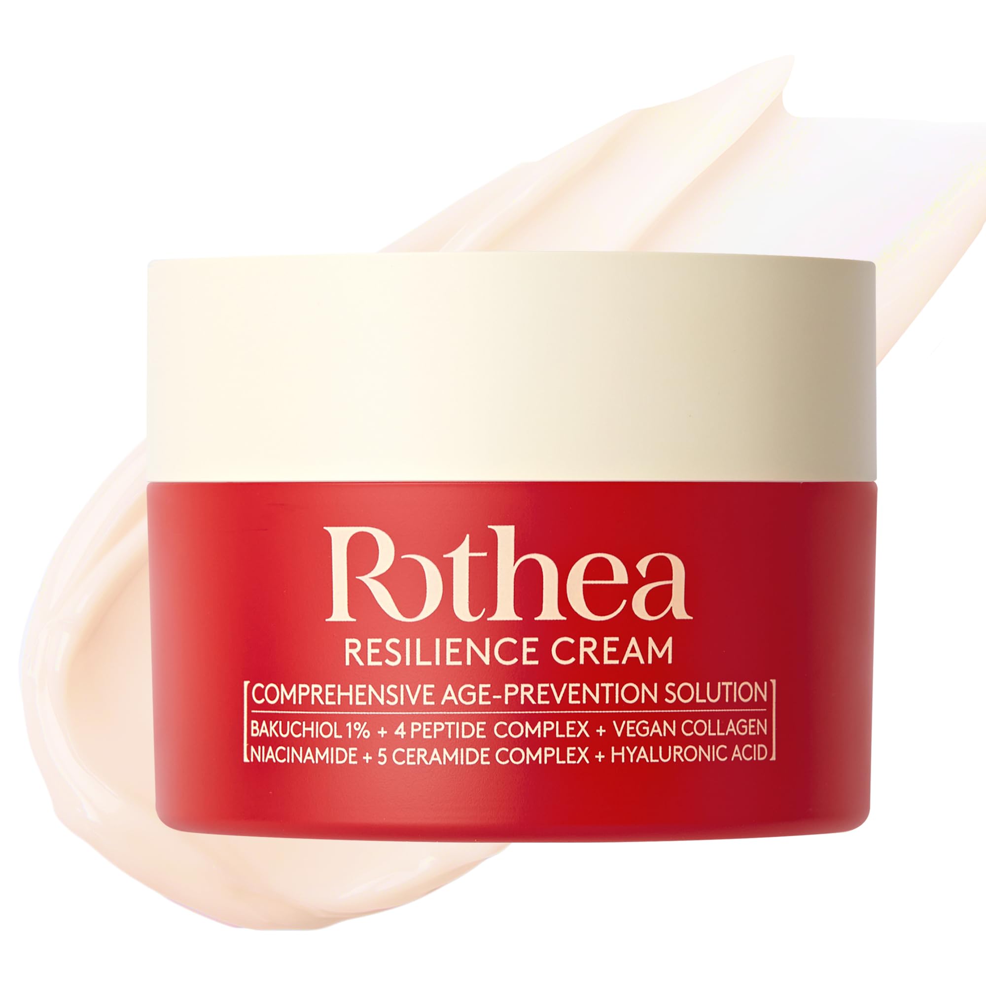 Rothea Resilience Cream - Anti-Aging Face & Neck Moisturizer with Bakuchiol (Natural Retinol Alternative), Peptides & Mushroom Collagen | Wrinkle Reduction, Hydration & Clean Beauty | 1.7 oz | Perfect for Daily Skincare Routine & Nighttime Repair