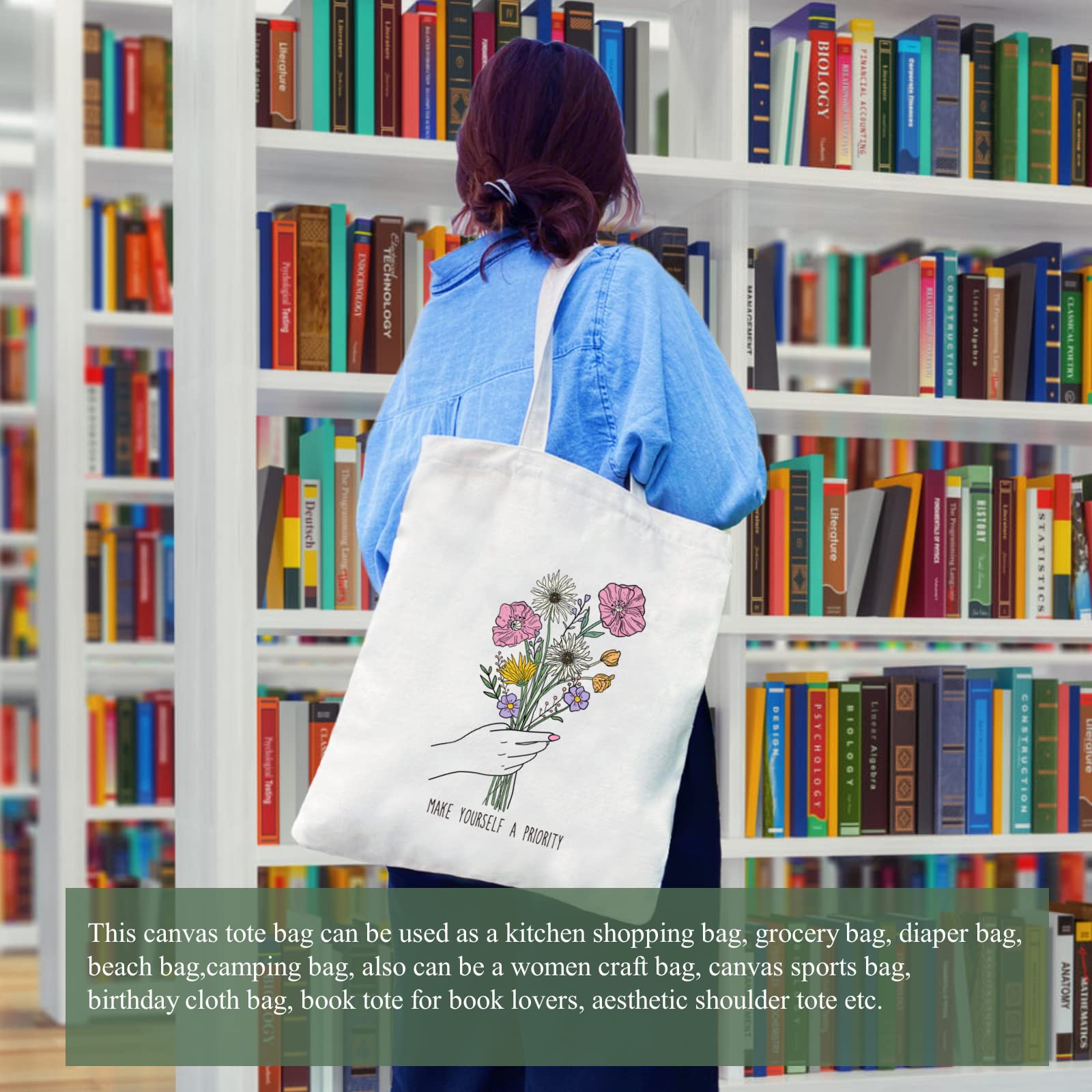 Andeiltech Reusable Canvas Tote Bag for Women - Cute Cat Print Shopping Grocery Bag with Inner Zipper Pocket | Eco-Friendly Gift for Women | Perfect for Shopping, Beach, Work & Daily Use