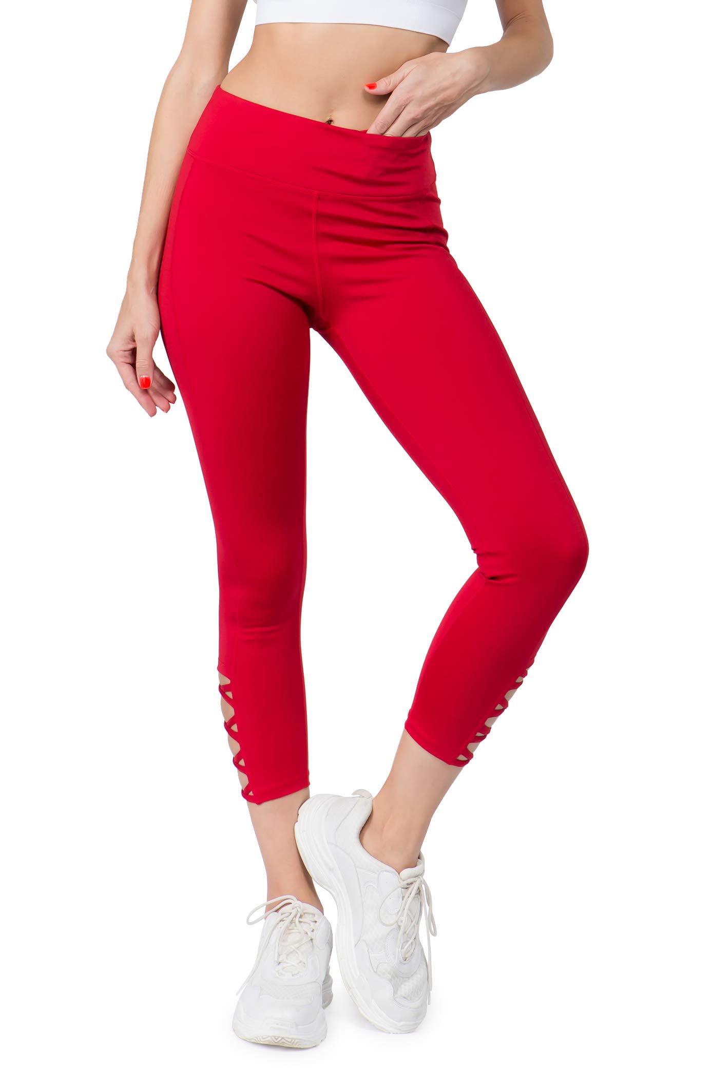 ICONOFLASH Women's High Waist Workout Leggings with Pockets & Lattice Design - Yoga, Running, Gym & Athletic Sports Pants for Active Women