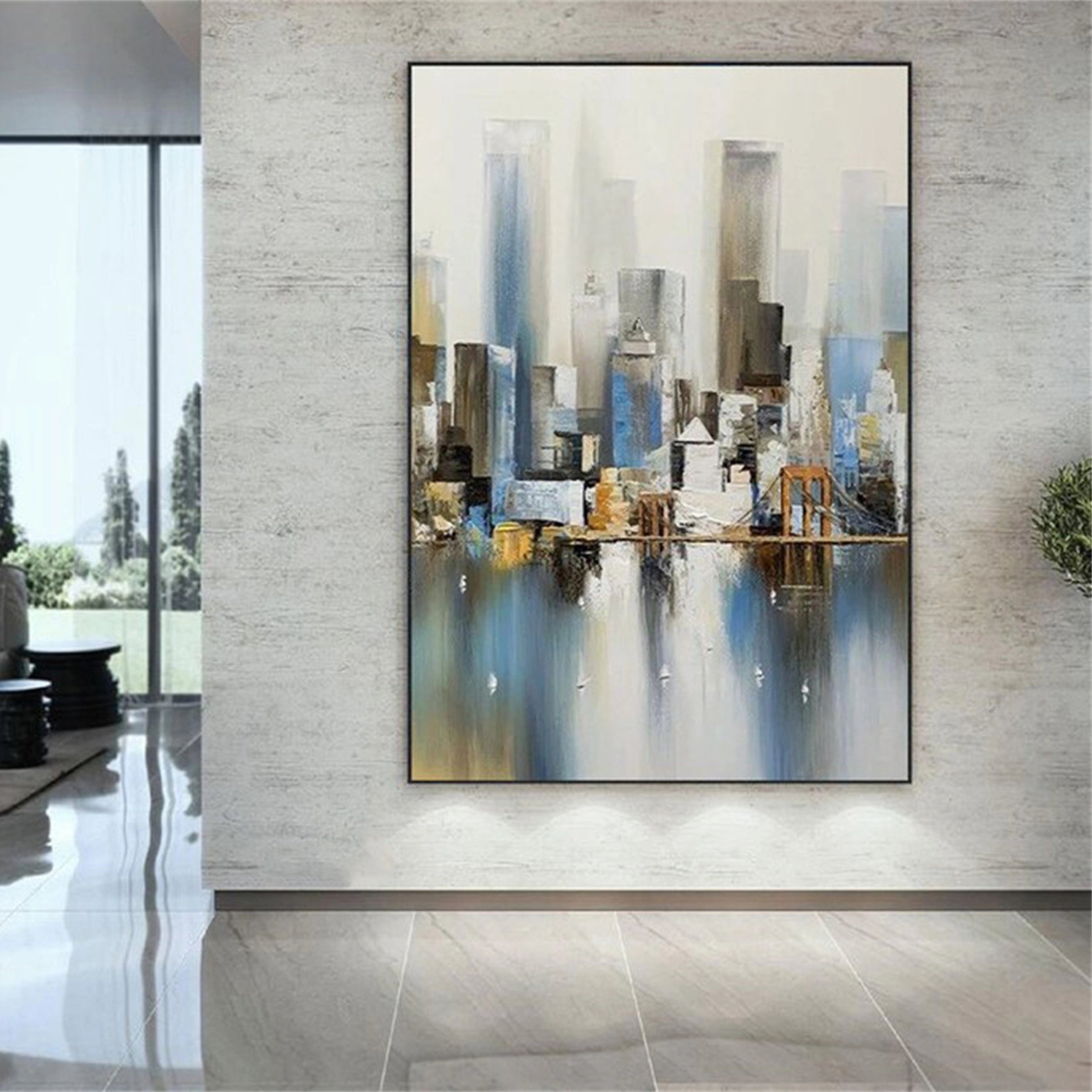 Urban Landscape Painting #UL 018 - Modern Cityscape Wall Art for Home & Office Decor - Perfect for Living Room, Bedroom or Workspace