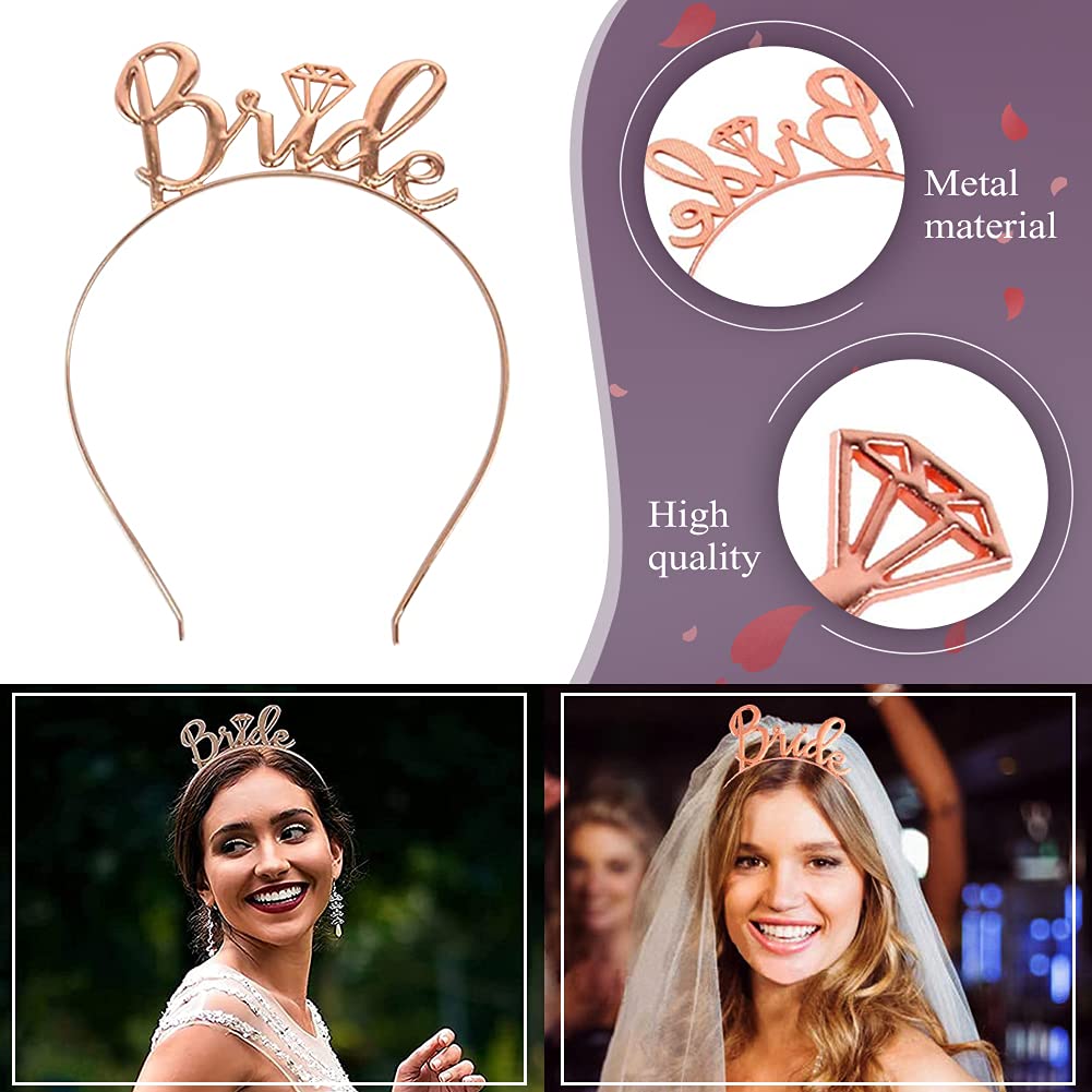 Bride to Be Sash and Veil Set - Rose Gold Wedding Accessories with Tiara, Headband & Decorations for Bachelorette, Bridal Shower & Hen Party - Perfect for Pre-Wedding Celebrations, Girls Night Out and Wedding Games