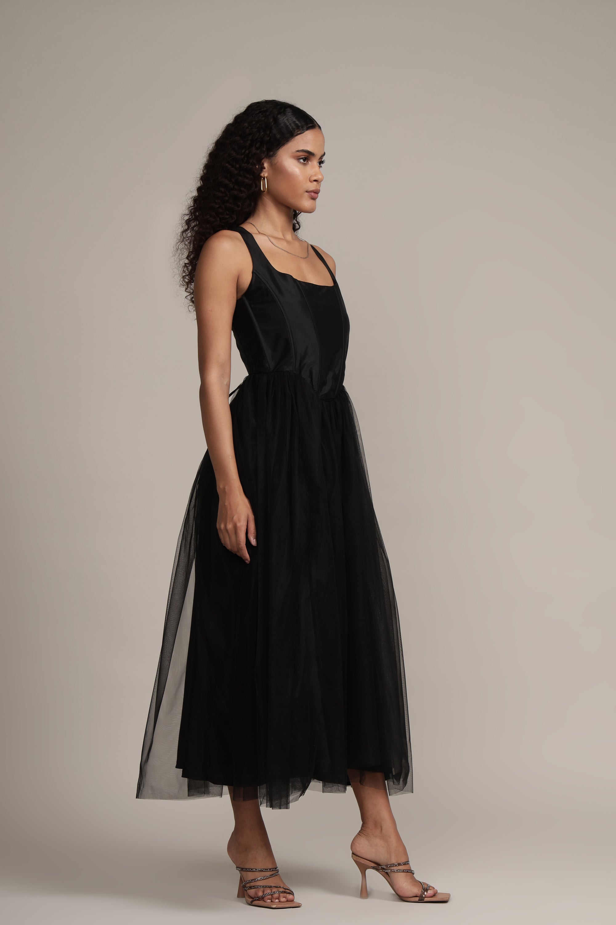 Gaela Mesh Midi Dress - Black Elegant Flowy Summer Dress for Women | Perfect for Beach Vacations, Date Nights & Cocktail Parties