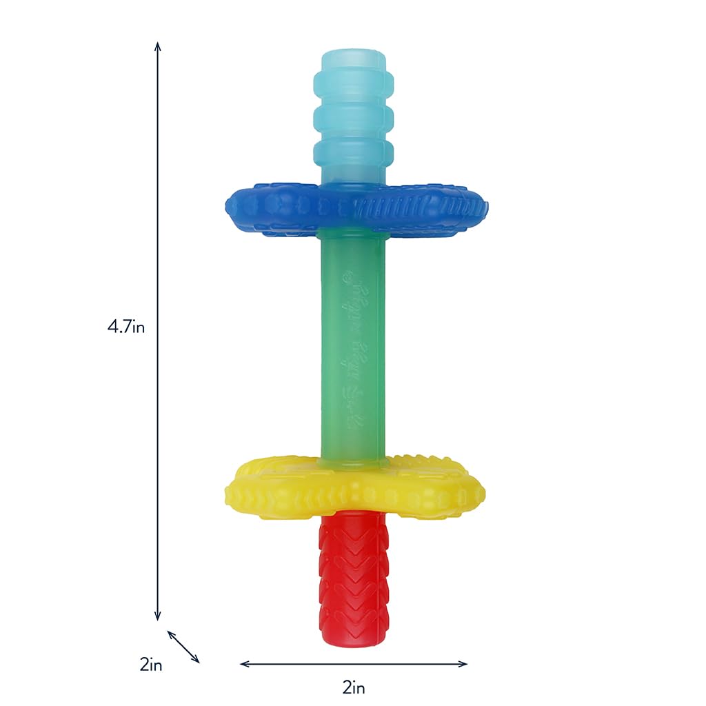Itzy Ritzy Teensy Tube Teether - Soft Silicone Baby Teething Toy for Front Teeth & Back Molars, Textured Hollow Design (Rainbow) | Perfect for Soothing Sore Gums at Home or On-the-Go