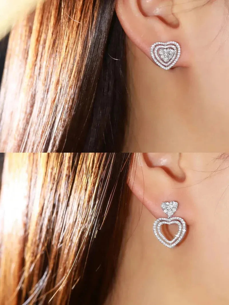 18K White Gold Heart Diamond Earrings for Women - 1.0 Carat Natural Diamond Stud Earrings, Romantic Engagement Jewelry Gift for Anniversary, Valentine's Day & Special Occasions