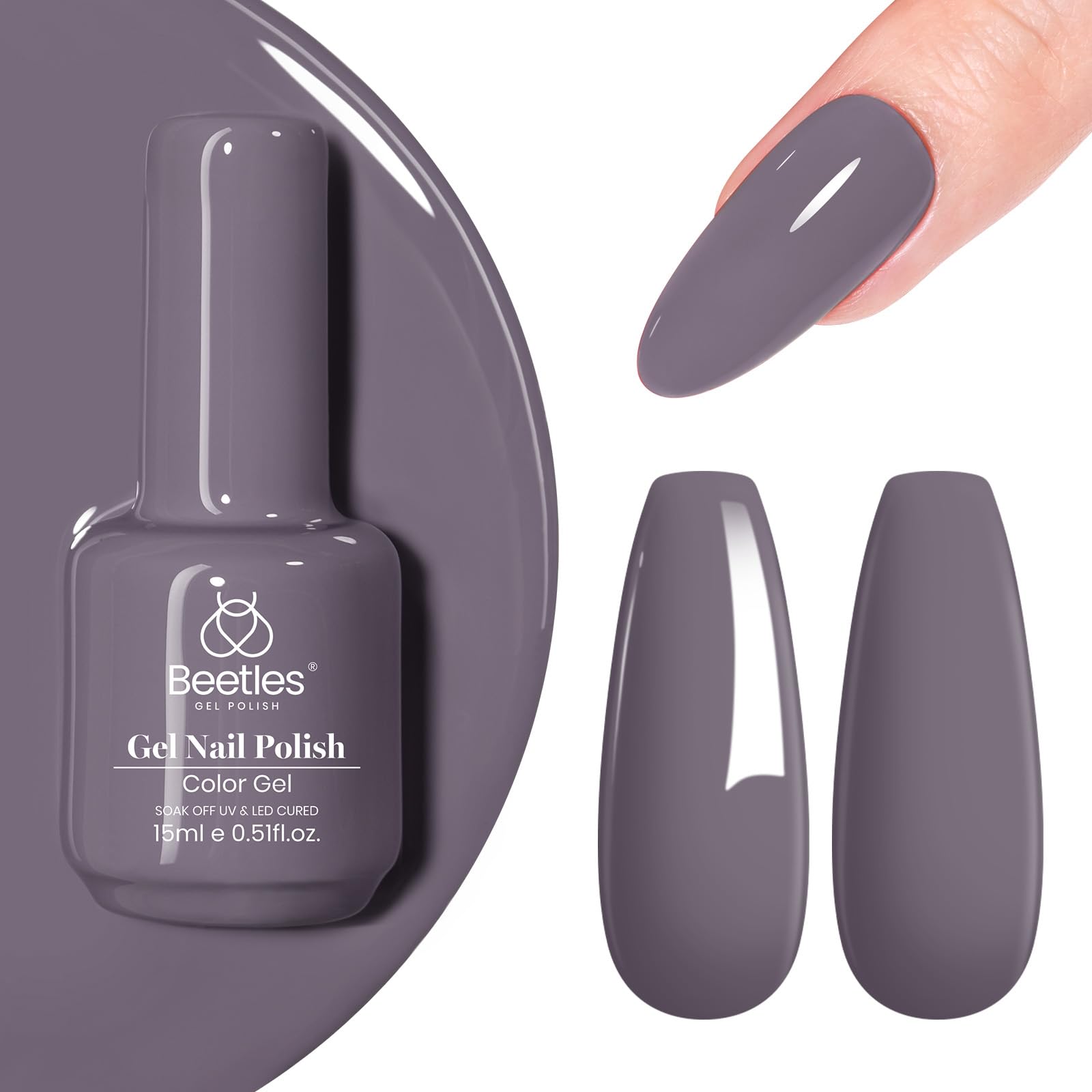 Beetles Gel Nail Polish - 15ml Grayish Purple Stormwatch Color, Soak Off UV/LED Lamp Compatible for Salon & DIY Manicure | Perfect for Home Nail Art, Party Looks & Professional Designs