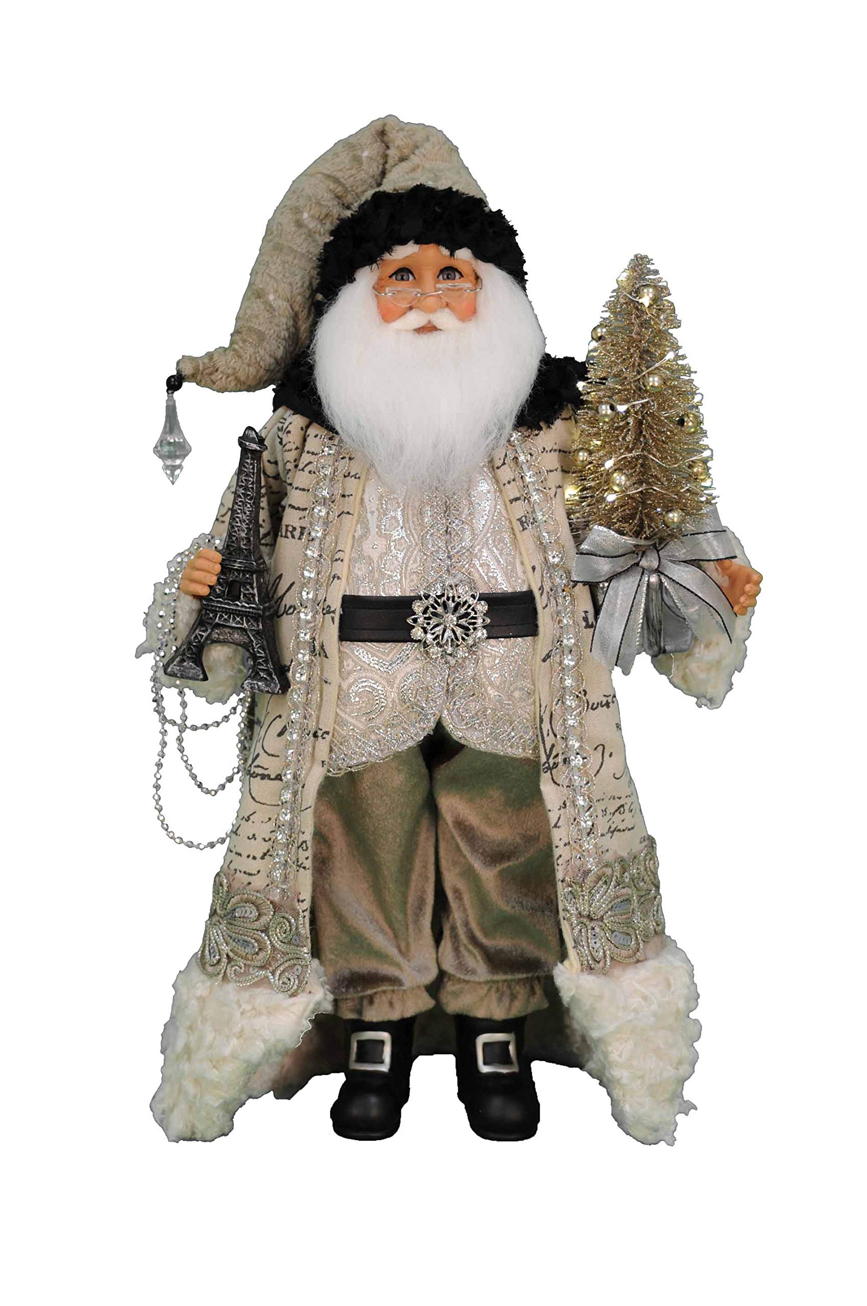 Karen Didion Originals 19-Inch Lighted Paris Elegance Santa Figurine - Handmade Christmas Holiday Home Decor, Collectible Gift for Christmas Tree, Mantel & Festive Holiday Decorations