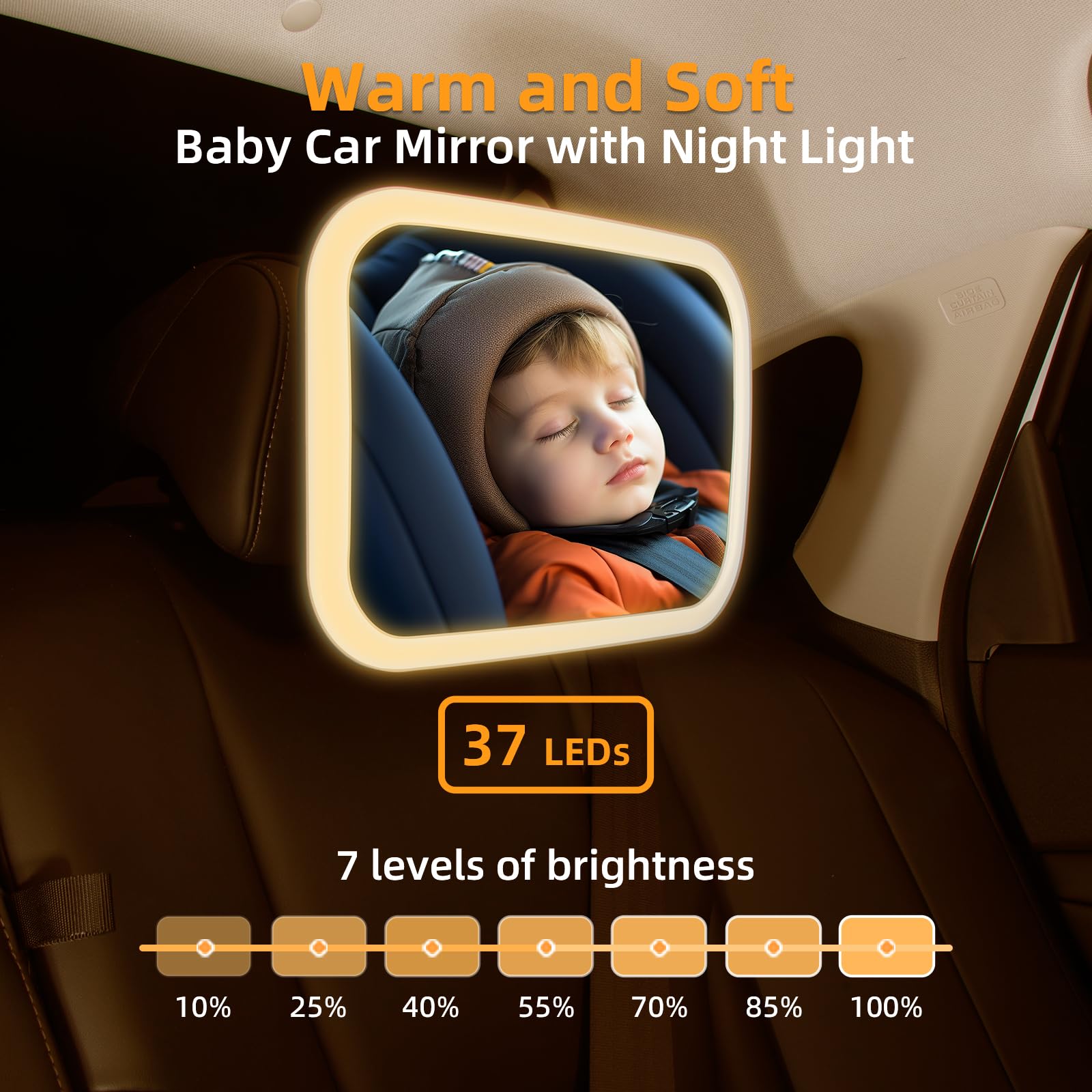 Baby Car Mirror with Light - 3000mAh Rechargeable, Shatterproof & Adjustable Rear-Facing Infant Mirror for Car Seats | Wide View, 360° Rotation, Remote Control | Safe Travel Essential for Newborns & Toddlers | Perfect for Road Trips, Daily Commutes & Long Drives