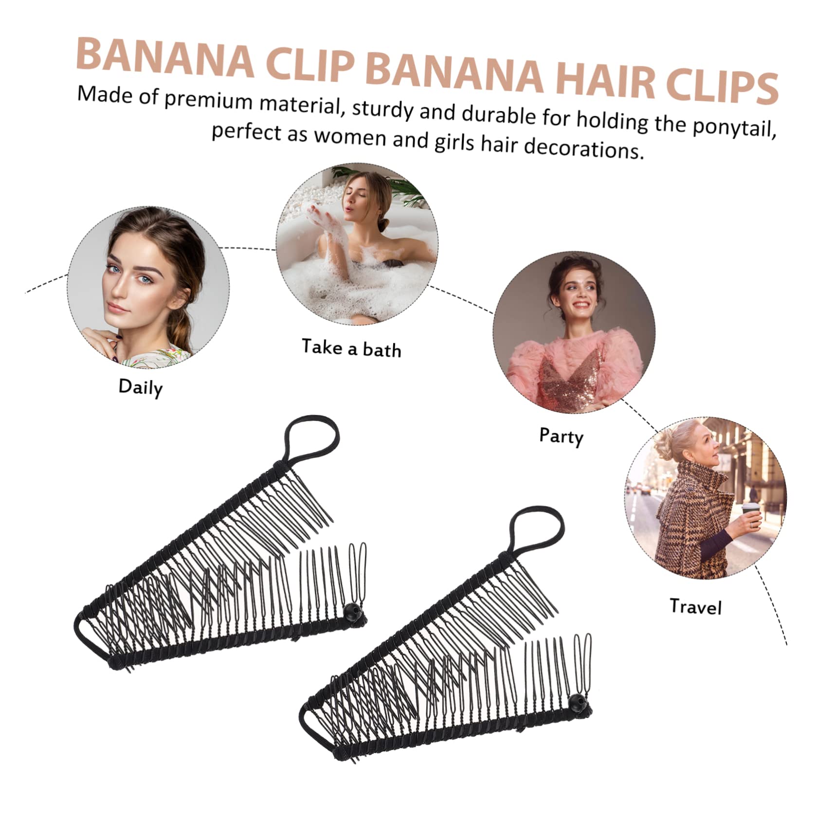 FOMIYES Banana Hair Clip for Women - 2 Pack Black Ponytail Hair Comb Clip with 30 Teeth - Perfect for Styling, Updos, and Everyday Hair Accessories