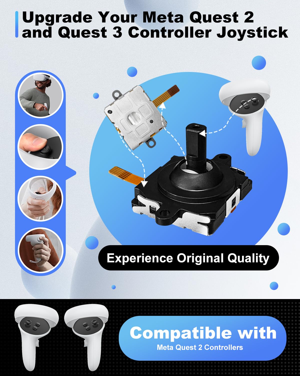Oculus Quest 2 Controller Joystick Replacement Kit - 13-in-1 Accessories Set for Meta Quest 2 & Oculus Quest 2 (White) - Perfect for VR Gaming Repairs & Controller Maintenance