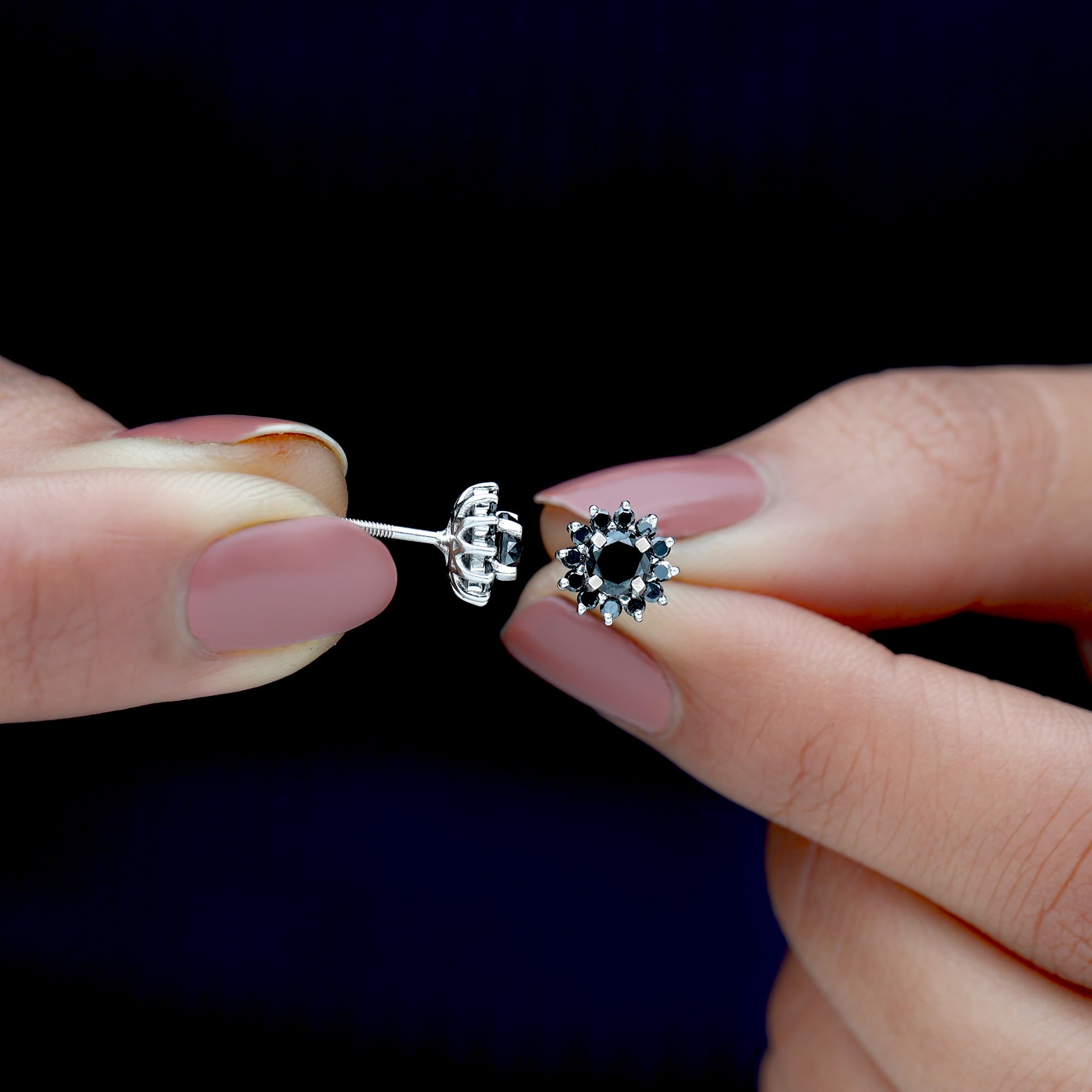 Black Diamond Floral Stud Earrings for Women - Nature Inspired Jewelry Set, AAAA Quality Cubic Zirconia Earrings, Perfect Birthday Gift for Her, Anniversary Present, Wedding Party Accessories
