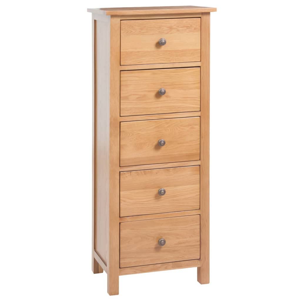 vidaXL Solid Oak Wood Tall Chest of Drawers 17.7x12.5x43.3 Inches - Perfect for Bedroom, Living Room & Office Storage