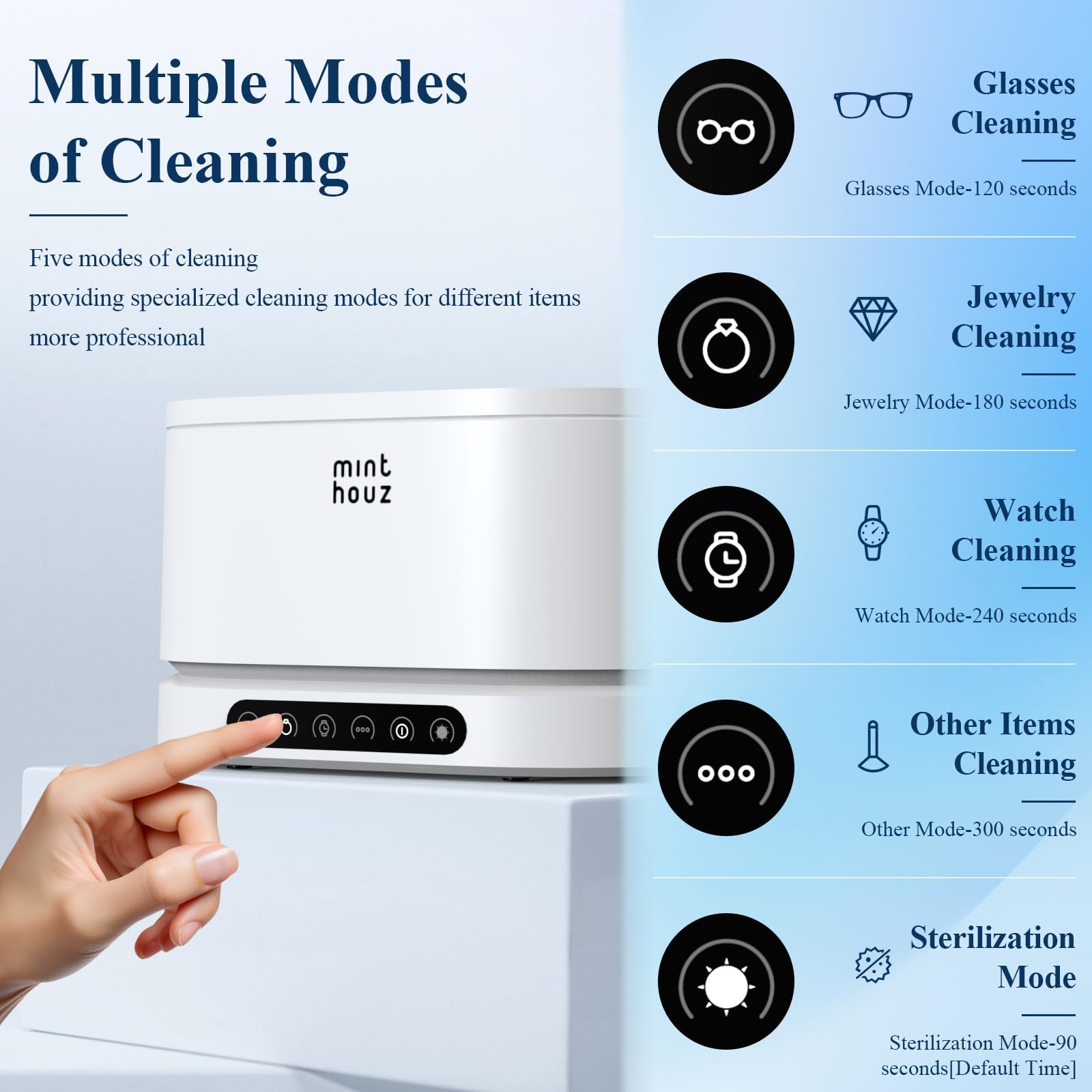 Minthouz Ultrasonic Jewelry Cleaner - 500ml Capacity, 48kHz High-Frequency with 5 Cleaning Modes for Rings, Watches, Glasses & Retainers - Professional Silver Jewelry Cleaning Machine for Home & Commercial Use - Perfect for Jewelry Stores, Dental Offices & Personal Care