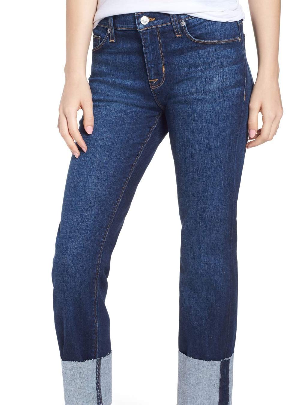 HUDSON Women's Deep Cuff Cropped Jeans - High Waist Distressed Denim Pants for Casual Outfits & Street Style