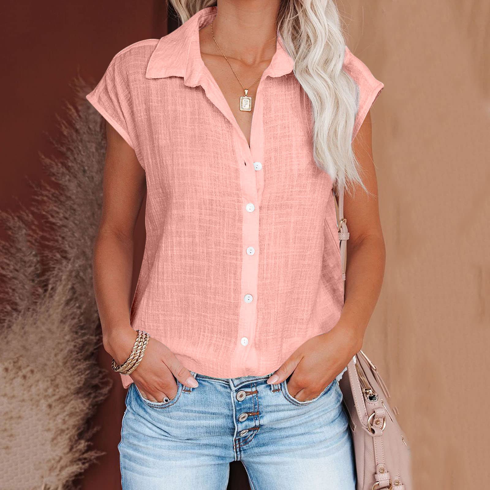 Women's Casual & Dressy Cotton Linen Short Sleeve Blouses - 2024 Trendy Summer Tops, Loose Fit T-Shirts for Work, Travel & Everyday Wear